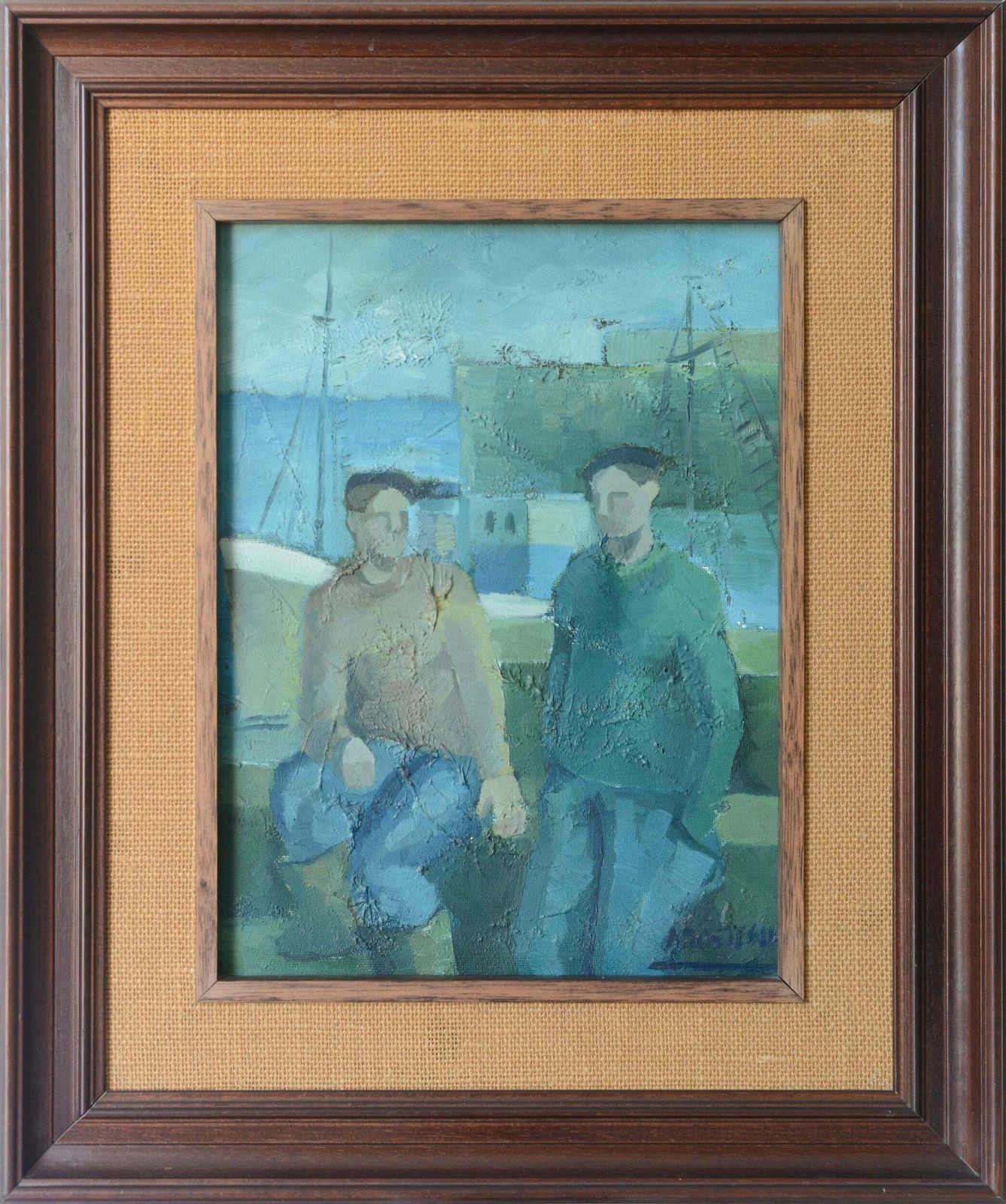 Two Fishermen   Cubist Influenced Oil   Jose Ramon Arostegui photo furniture