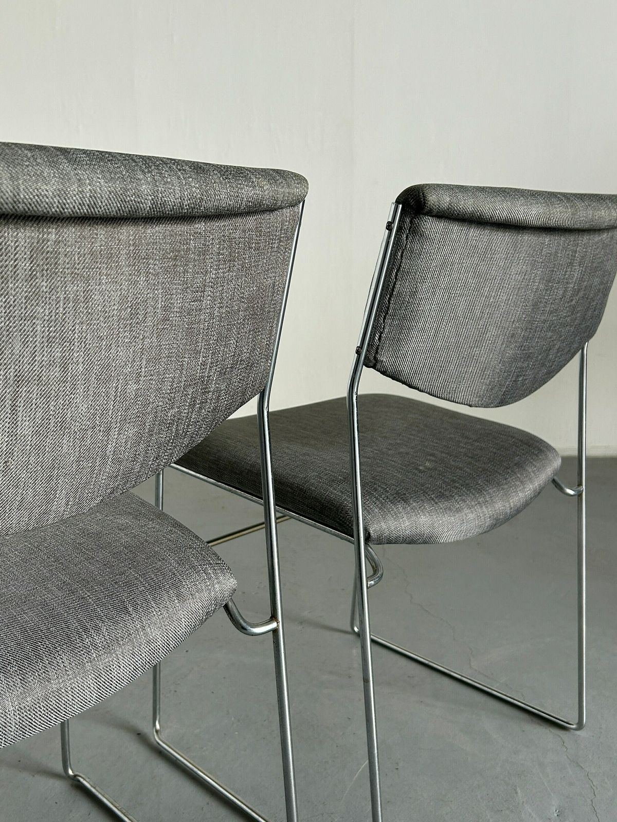 Set Of 4 Minimalist Modern Chromed Metal Wire Dining Chairs By Laesko Studioform International, 1980s Germany photo vinterior