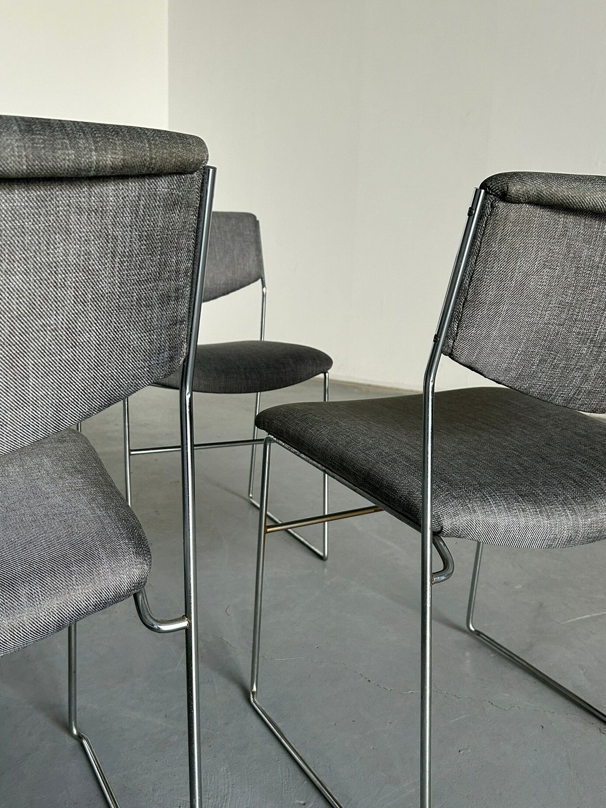 Set Of 4 Minimalist Modern Chromed Metal Wire Dining Chairs By Laesko Studioform International, 1980s Germany photo buy