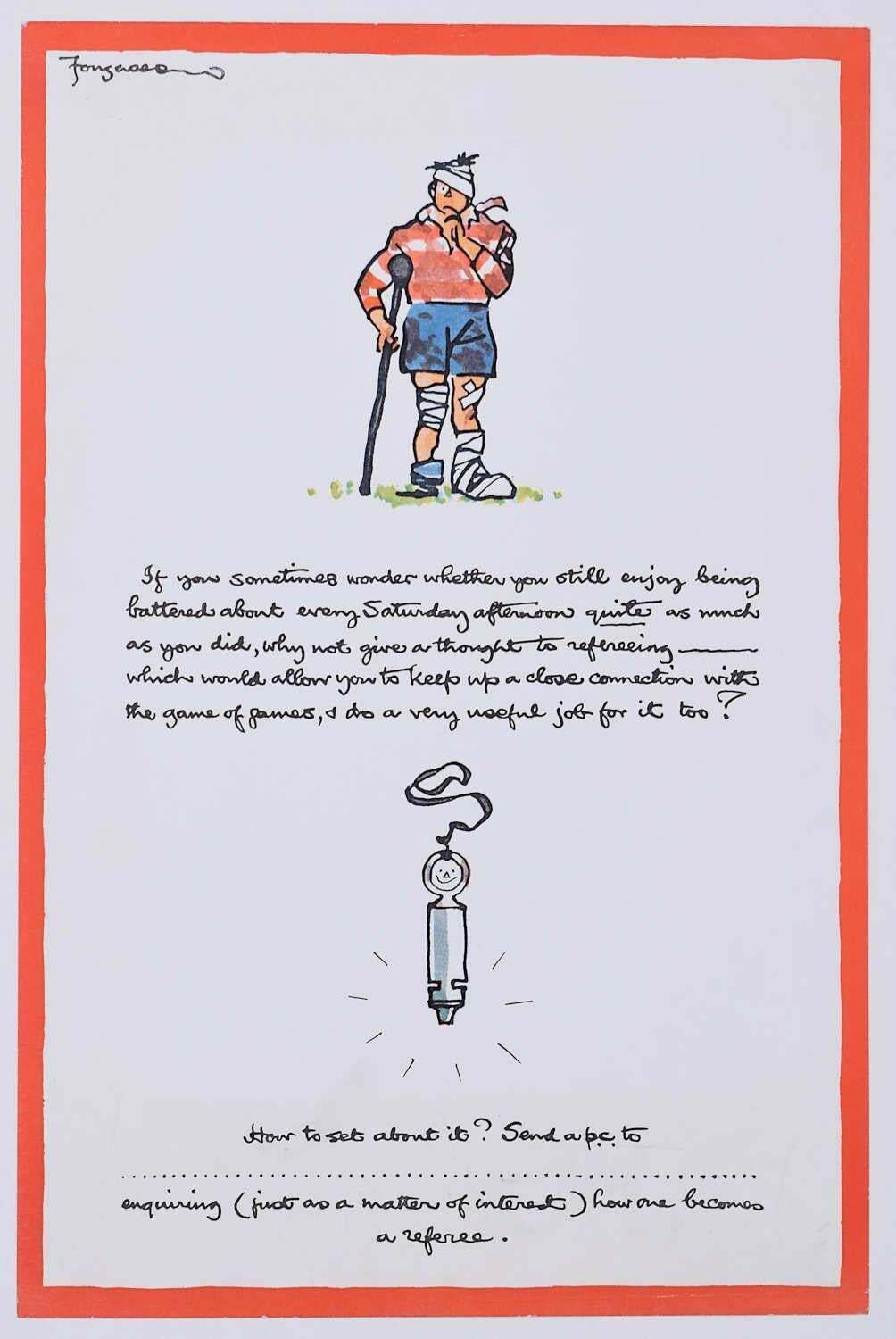Fougasse (Cyril Kenneth Bird) 'Fougasse' Rugby Referees Cyril Kenneth Bird Original Poster Circa 1950