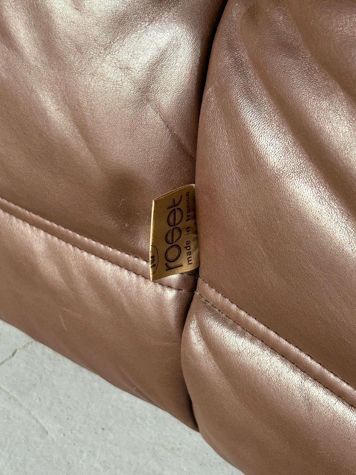 photo for sale Original Vintage Togo Sofa Five Piece Ensemble Set In Brown Leather, Michel Ducaroy For Ligne Roset, 1970s Early Production