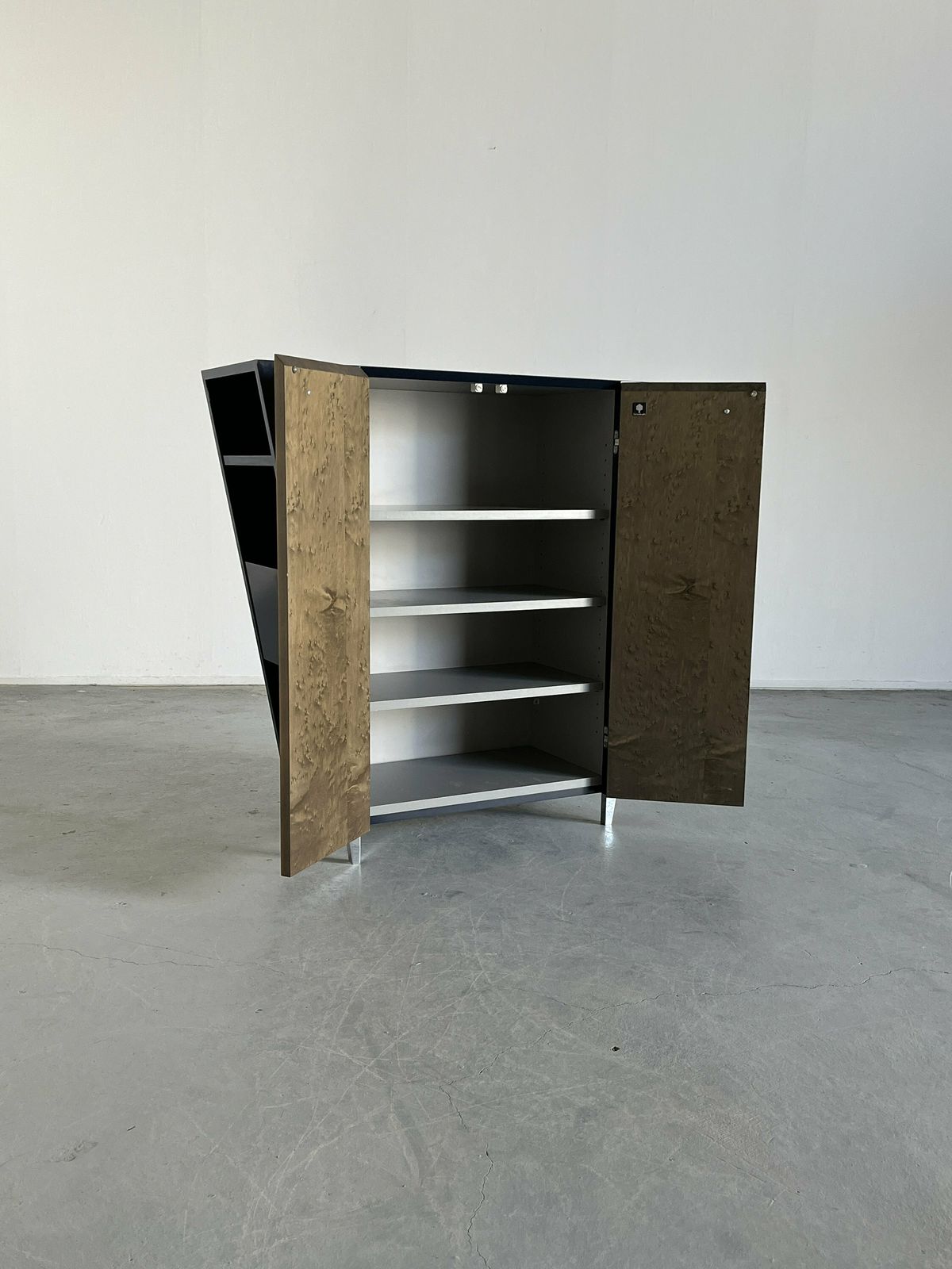 Postmodern Memphis Design Storage Cabinet In Wood And Burlwood Veneer By Schönbuch , 1980s Germany photo for sale