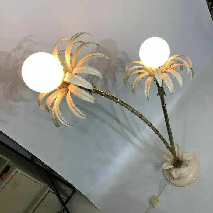 Lighting Two Branch Palm Tree Floor Lamp 1970s Italian Hollywood Regency Brass photo
