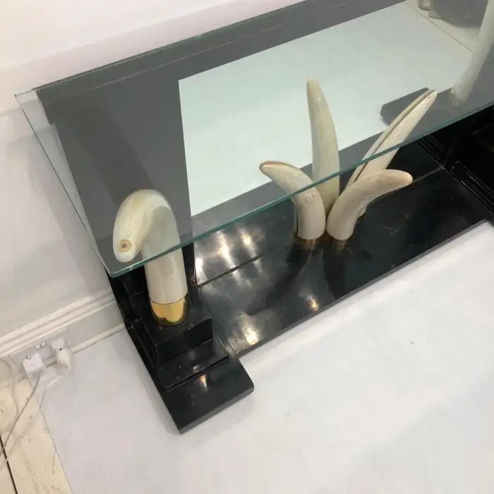 4290.0 Versailles Collection Elephant Faux Tusk Ebony Console Glass Top With Mirror1970s photo