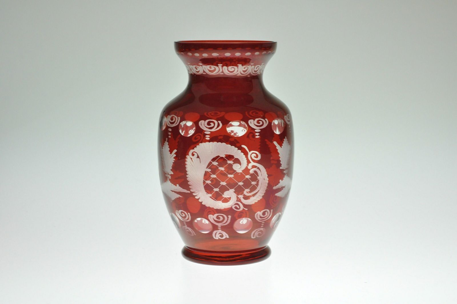Vintage Egermann Glass Vase, Red Cut Glass, Red Cut To Clear Glass, Red Cut Crystal Vase, Red Cut Crystal, Ruby Glass Vase, Red Glass Vase photo Home Decor