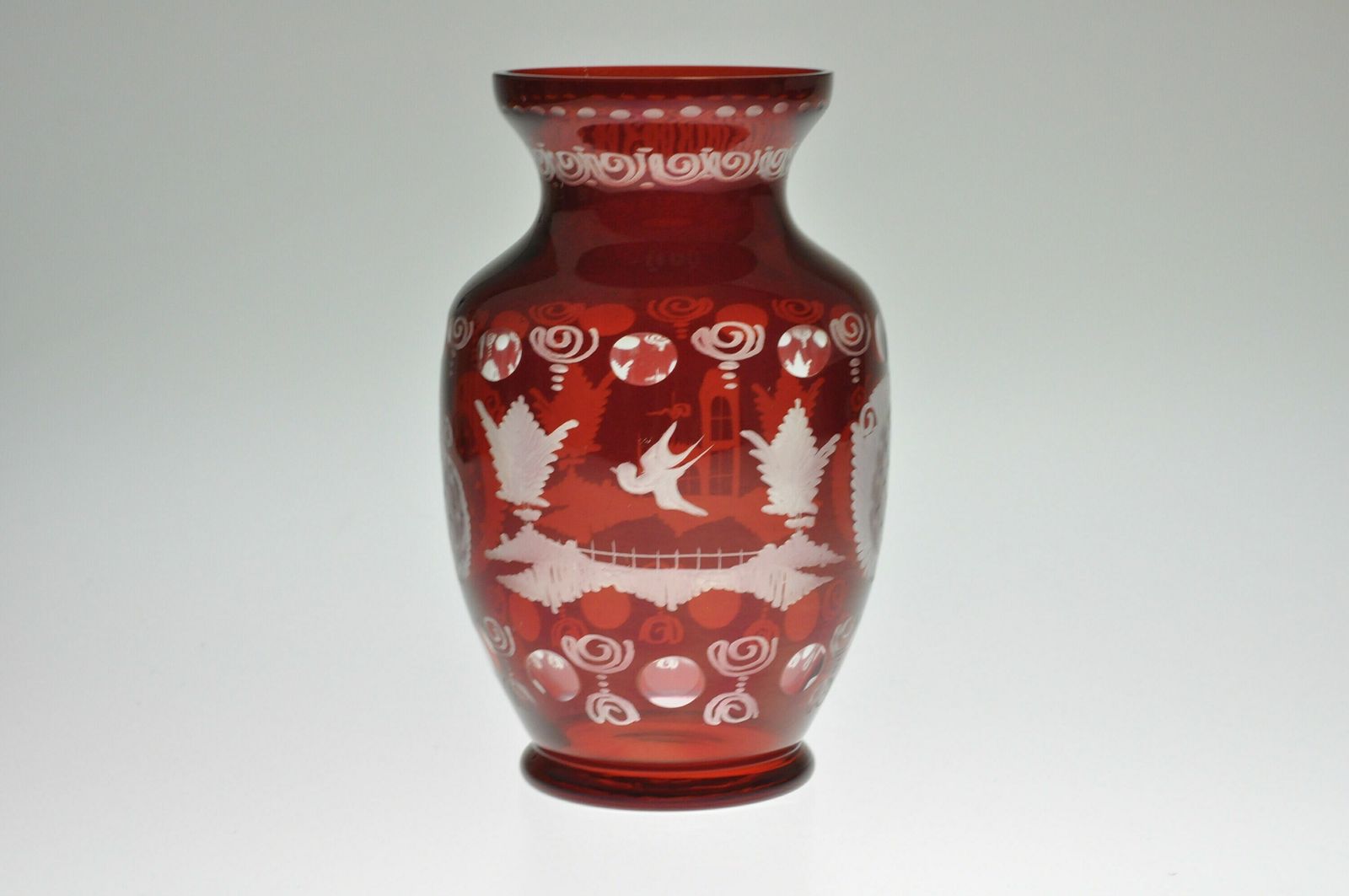 Vintage Egermann Glass Vase, Red Cut Glass, Red Cut To Clear Glass, Red Cut Crystal Vase, Red Cut Crystal, Ruby Glass Vase, Red Glass Vase photo 104.0