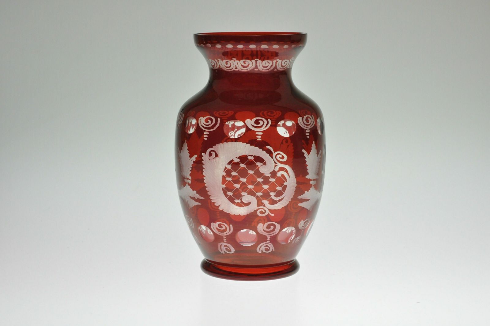 Vintage Egermann Glass Vase, Red Cut Glass, Red Cut To Clear Glass, Red Cut Crystal Vase, Red Cut Crystal, Ruby Glass Vase, Red Glass Vase photo vinterior