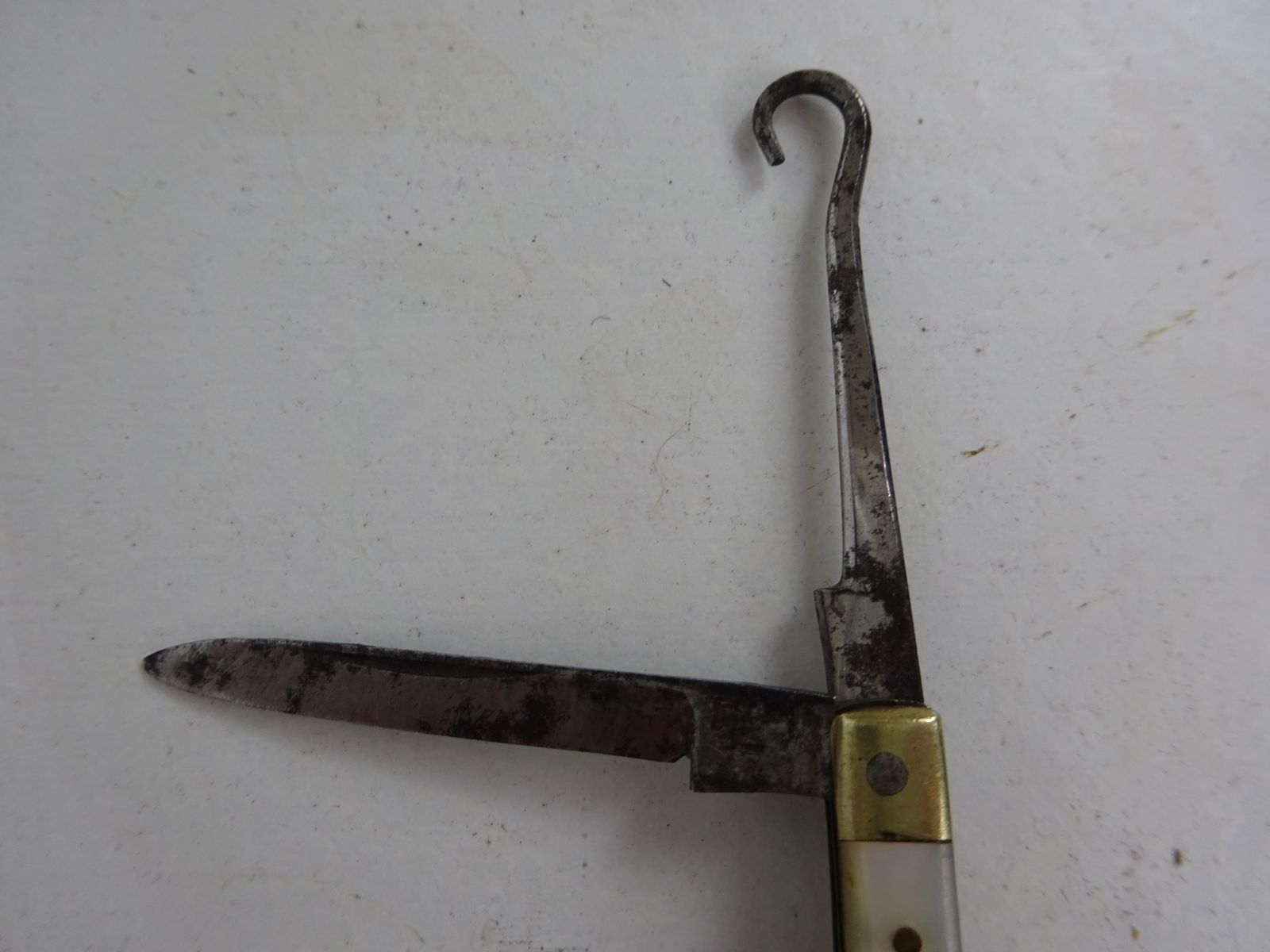 Edwardian Steel And Mother Of Pearl Pocket Knife And Button Hook photo Home Decor