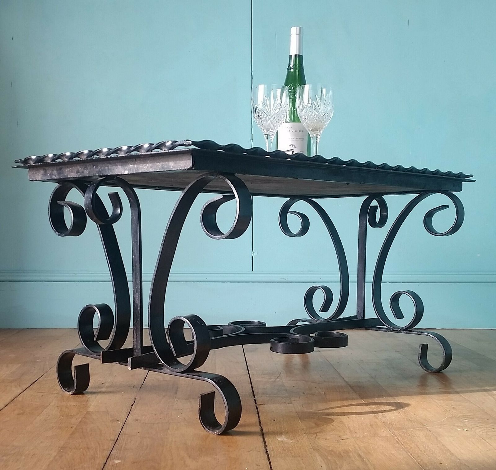 French Mid Century Wrought Iron Coffee Table photo vintage