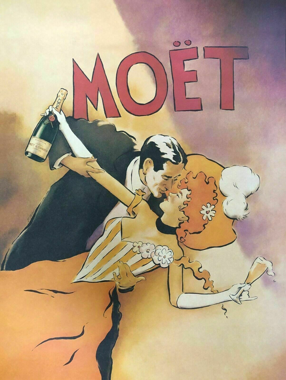 Vince Mcindoe, 80s   Moët & Chandon   Original Advertising Offset Poster   Cm 61 X 46   In 24 X 18,1