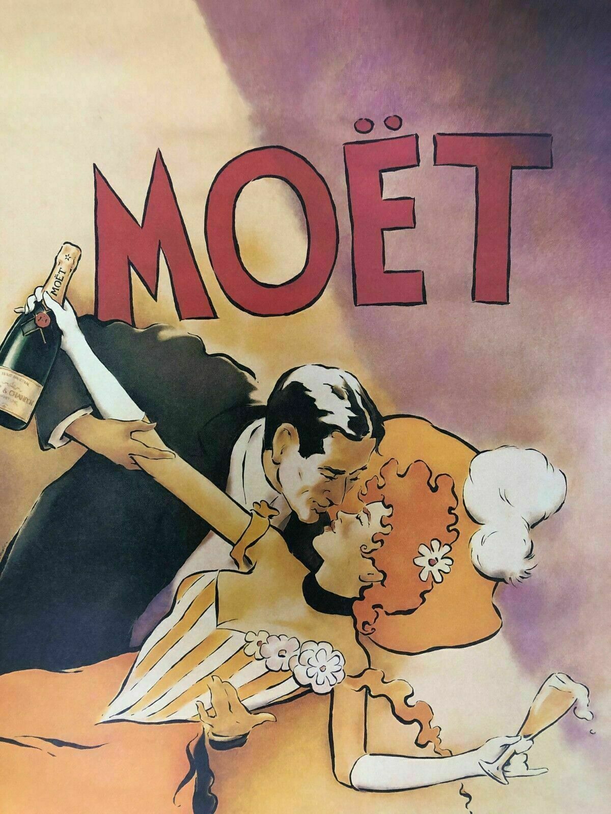 Vince Mcindoe, 80s   Moët & Chandon   Original Advertising Offset Poster   Cm 61 X 46   In 24 X 18,1 photo Art