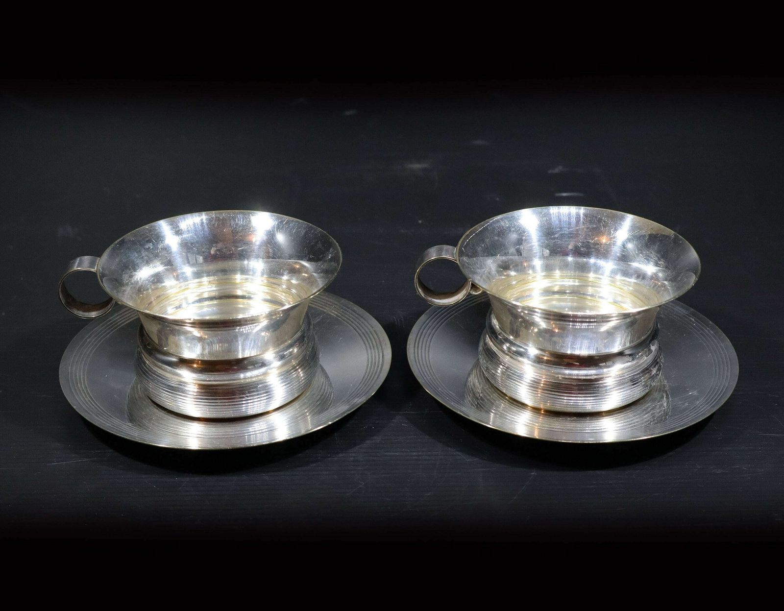 Antique French Silver Plated Madame & Monsieur Tea Cup Set photo vintage
