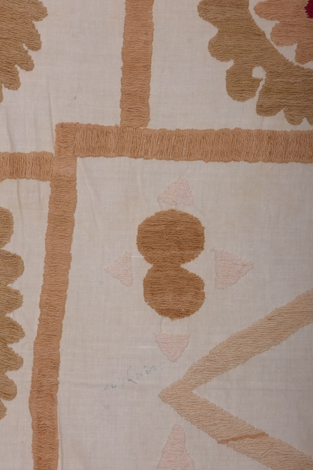 Suzani White Washed Tribal Tan Uzbek Cloth   Tribal Embroidery Wall Decor, Interior Designer Home Decor 85 X 115 photo vintage