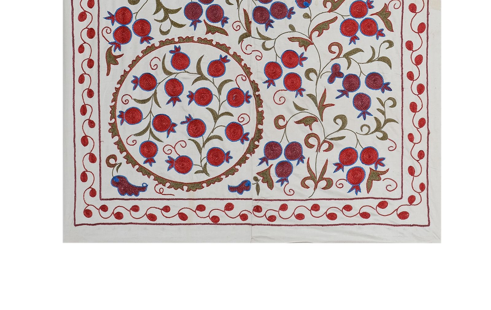 Silk Suzani From Uzbekistan, Central Asia White Silk Samarkand Wall Hanging Decor, Floral Uzbek Bedspread And Tablecloth 108 X 186 photo 315.0