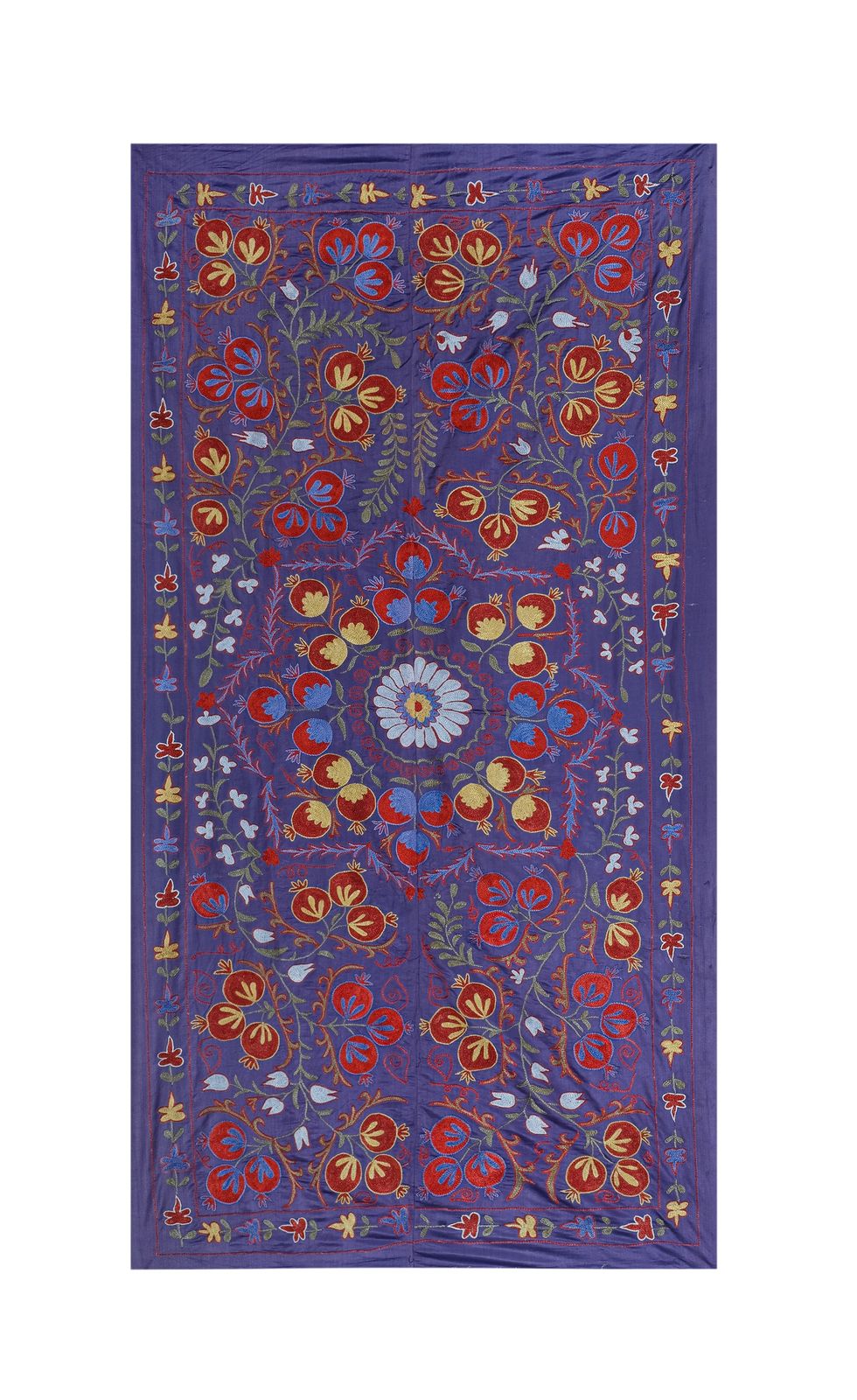 Silk Suzani Throw With Pomegranate Design, Purple Tree Of Life Suzani Wall Decor 104 X 192