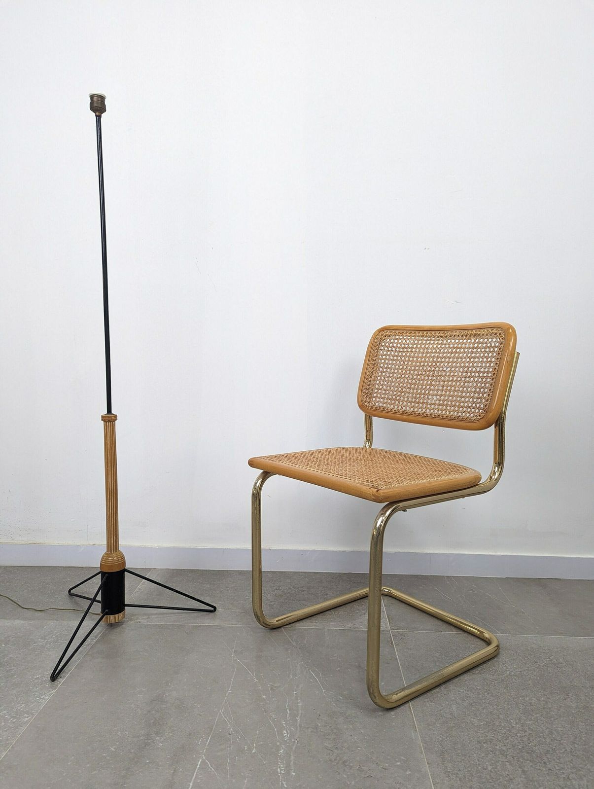 Mid Century Tripod Floor Lamp In Iron And Wood, 1950s