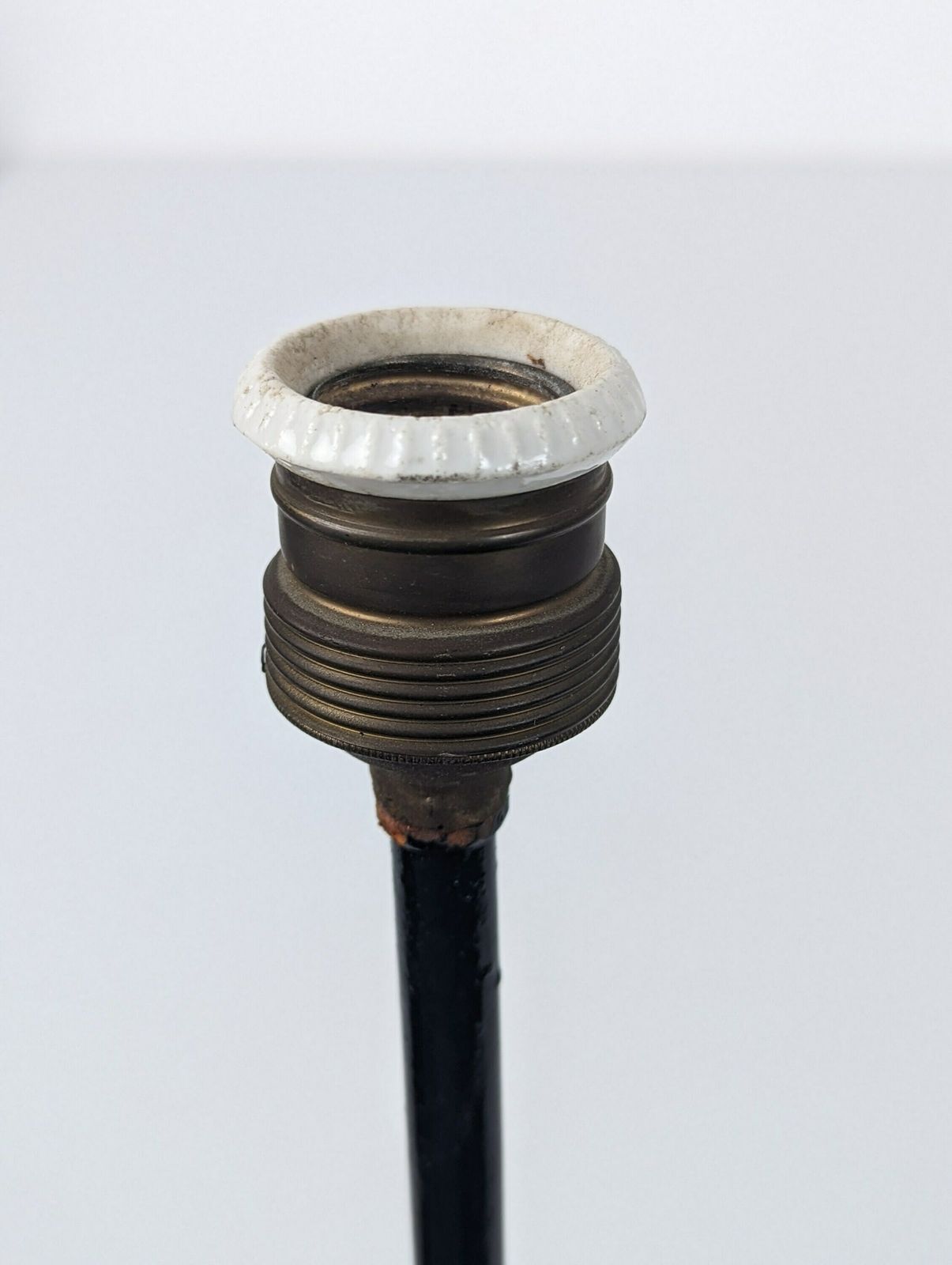 photo for sale Mid Century Tripod Floor Lamp In Iron And Wood, 1950s