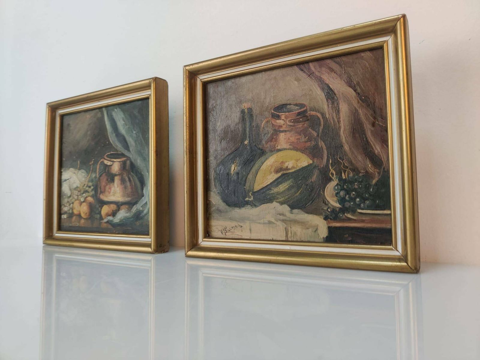 Nice Pair Of Still Lifes In Oil On Board Signed V. Blanes
