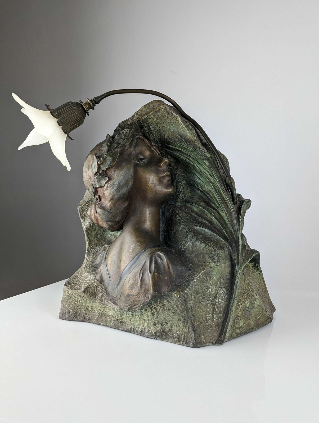 Art Nouveau Sculpture Lamp By Julien Causse 1900s photo for sale