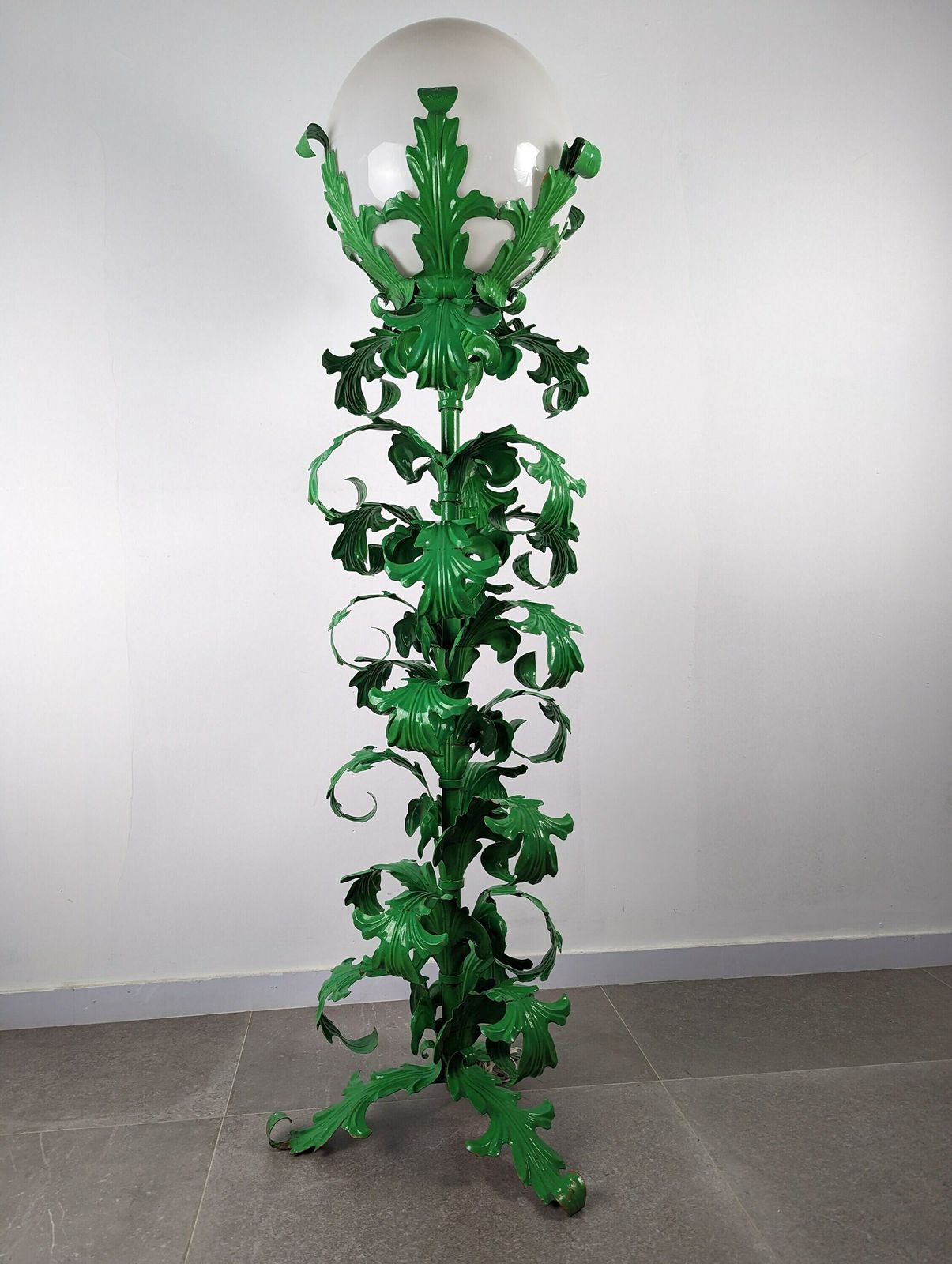 Large Acanthus Leaf Metal Floor Lamp 1950s photo vinterior