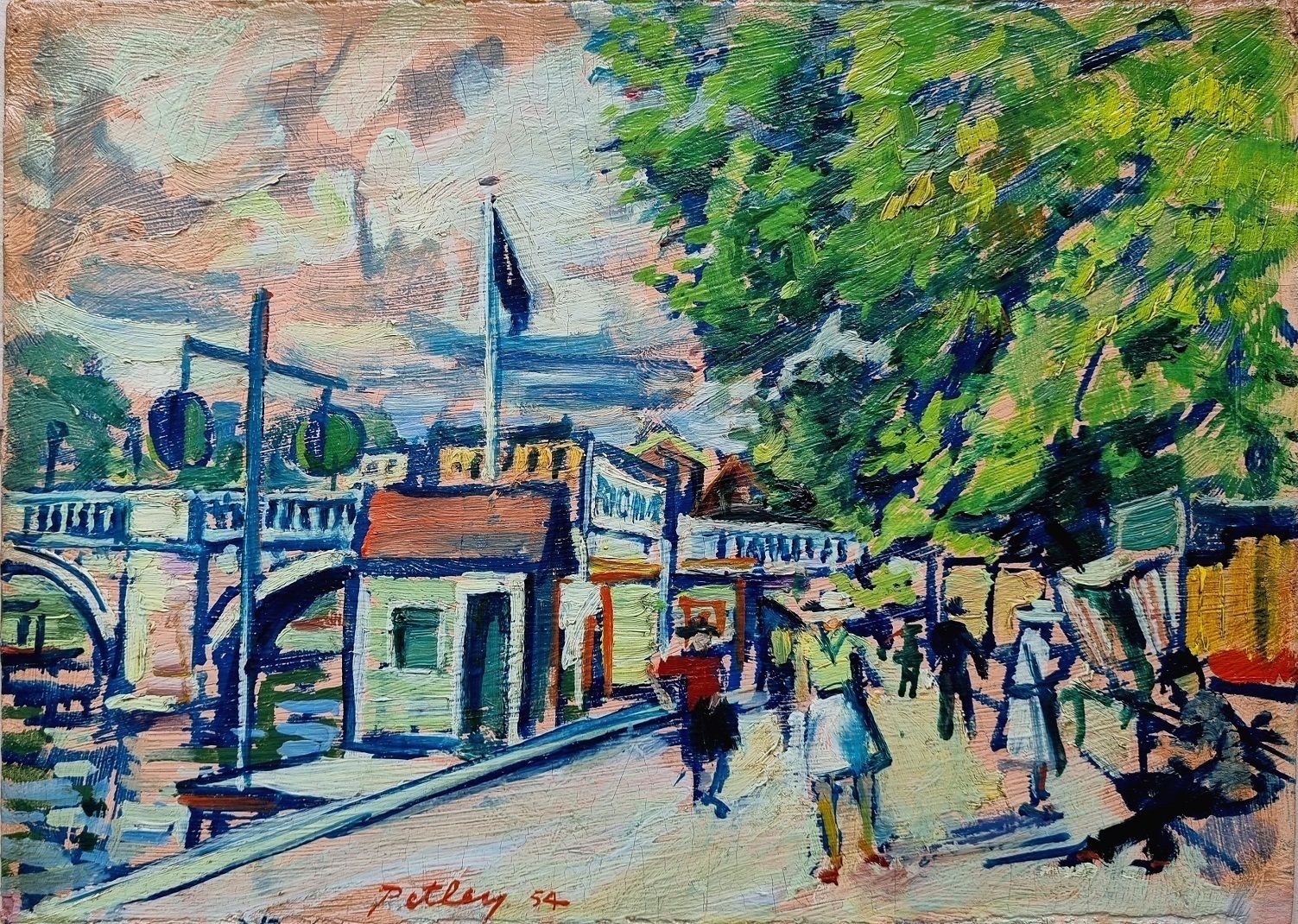 Llewellyn Petley Jones – Richmond Bridge (Framed Oil Painting 1954) photo furniture