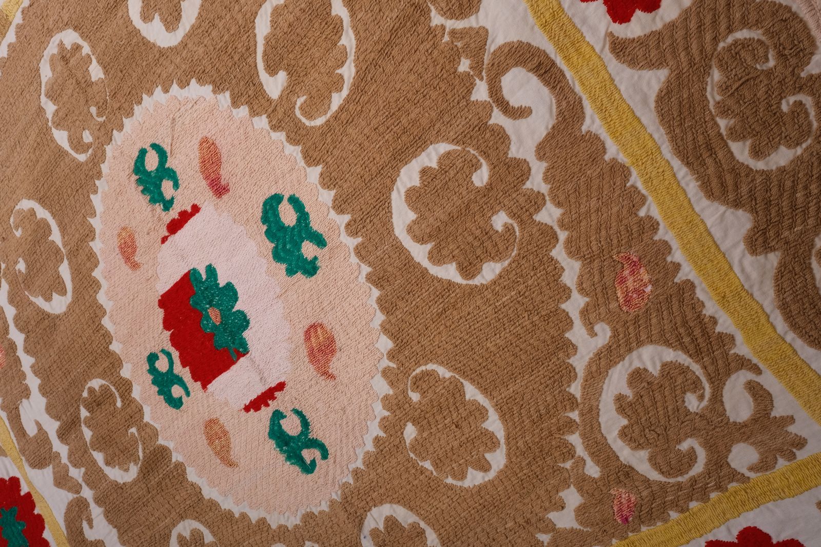 Suzani Brown Uzbek Cloth   Tribal Embroidery Wall Decor, Boho Bedspread, Ethnic Fabric, Suzani  111 X 125 photo furniture