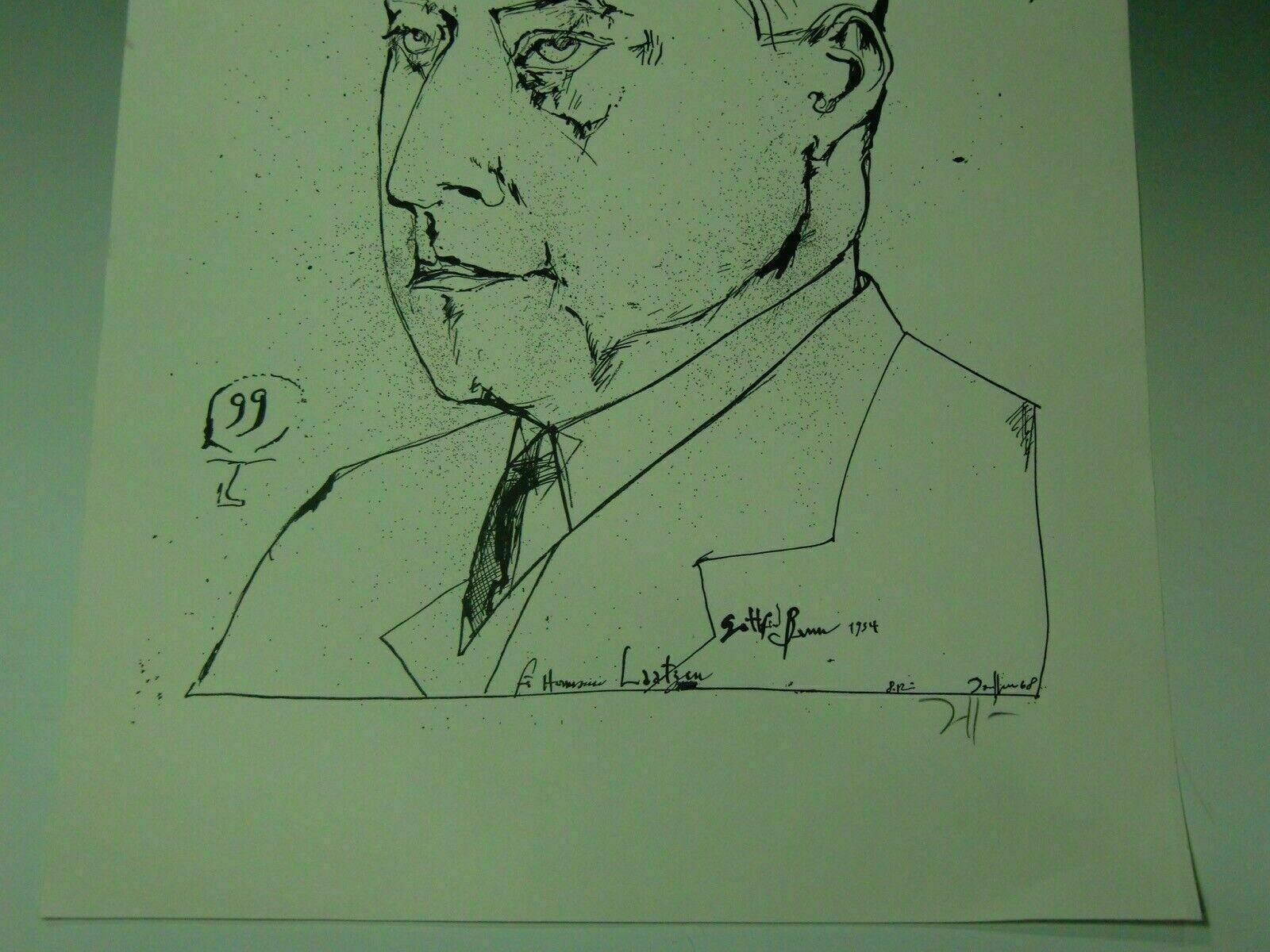 Horst Janssen Zinkografie Gottfried Benn Autographed 1968 Lithography 1.Z photo Art