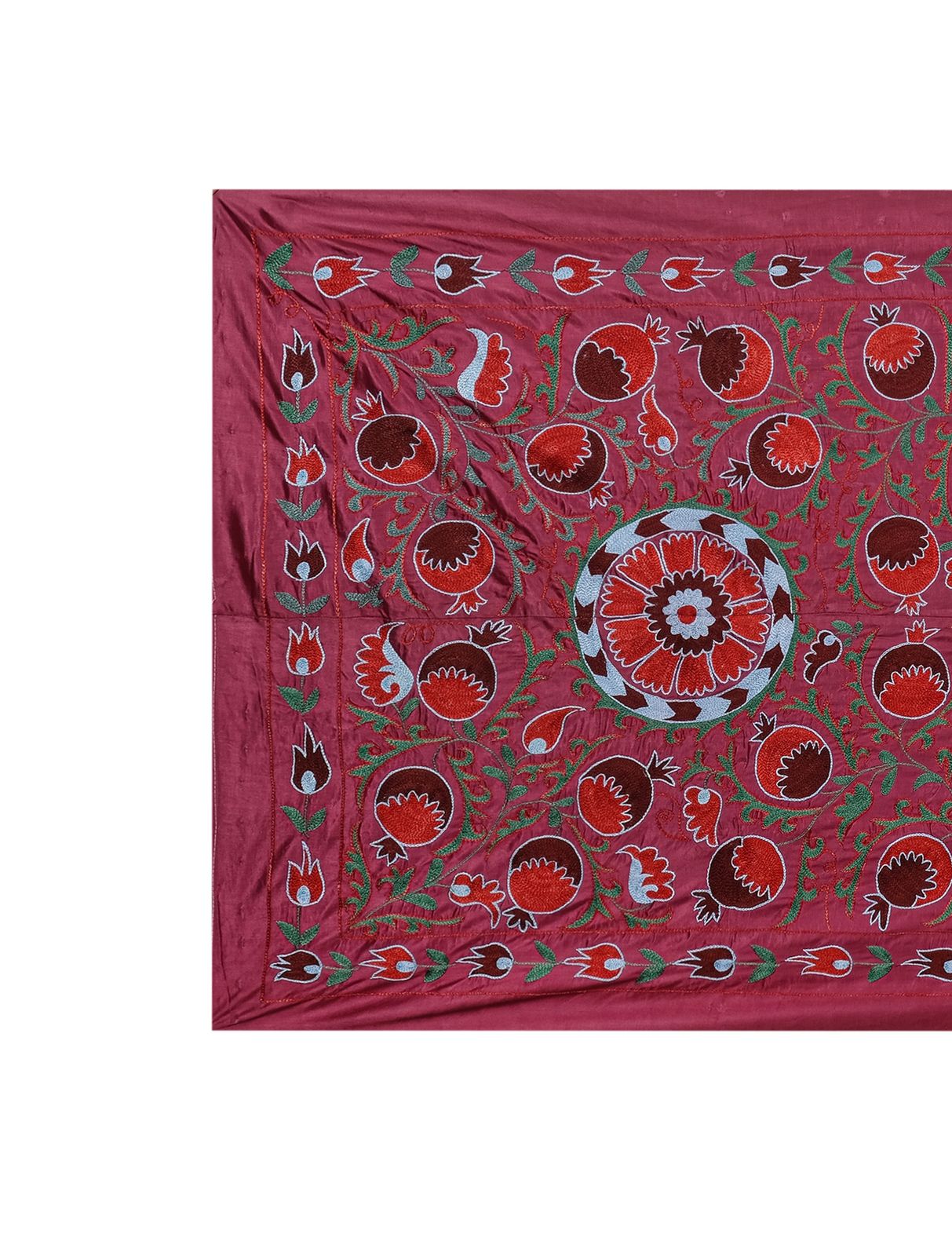 Silk Suzani Table Runner With Pomegranate Design, Red And Blue Samarkand Wall Decor 93 X 195 photo furniture