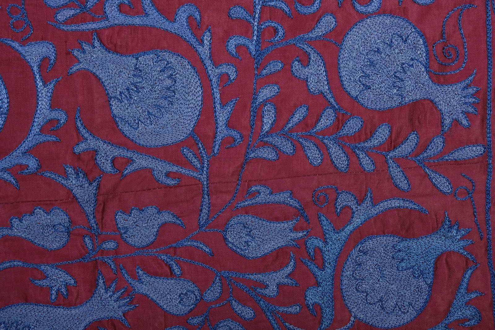 Silk Suzani Throw With Pomegranate Design, Tree Of Life Raspberry Red And Blue Suzani Wall Decor 95 X 190 photo Textiles