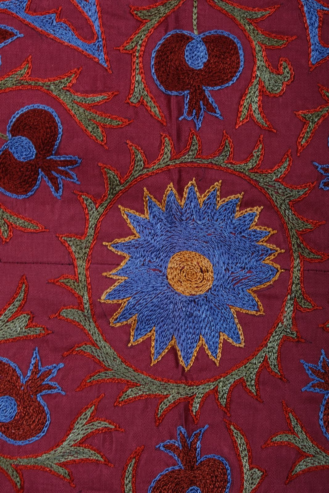 Silk Red Suzani Runner, Handmade Samarkand Suzani Fabric, Wall Hanging Decor And Coverlet 95 X 190 photo Textiles