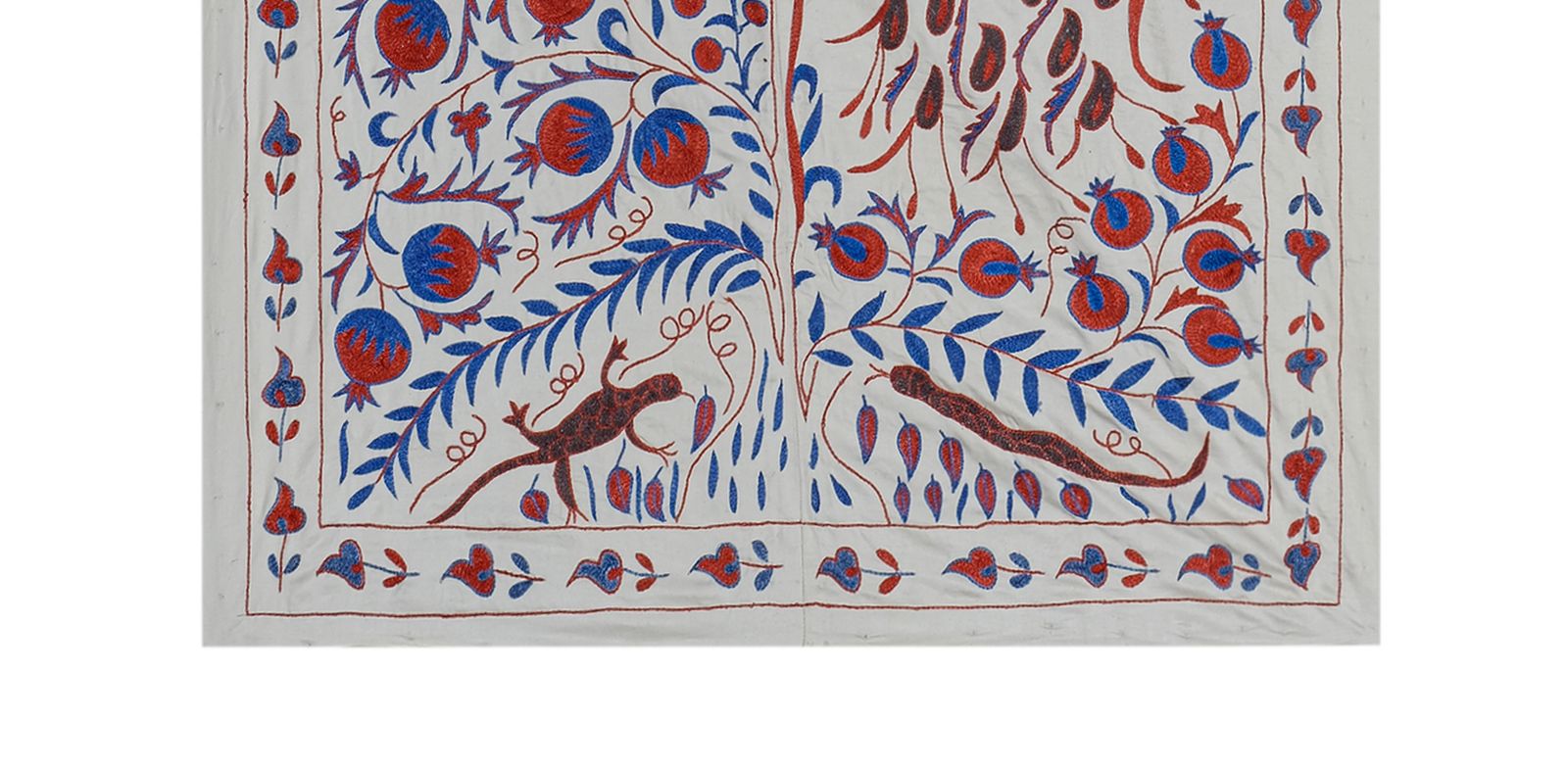Vintage Folk Art Bird Pictorial Suzani From Uzbekistan, Uzbekistan Suzani Bedspread Wall Panel With Animal Motif 109 X 186 photo furniture