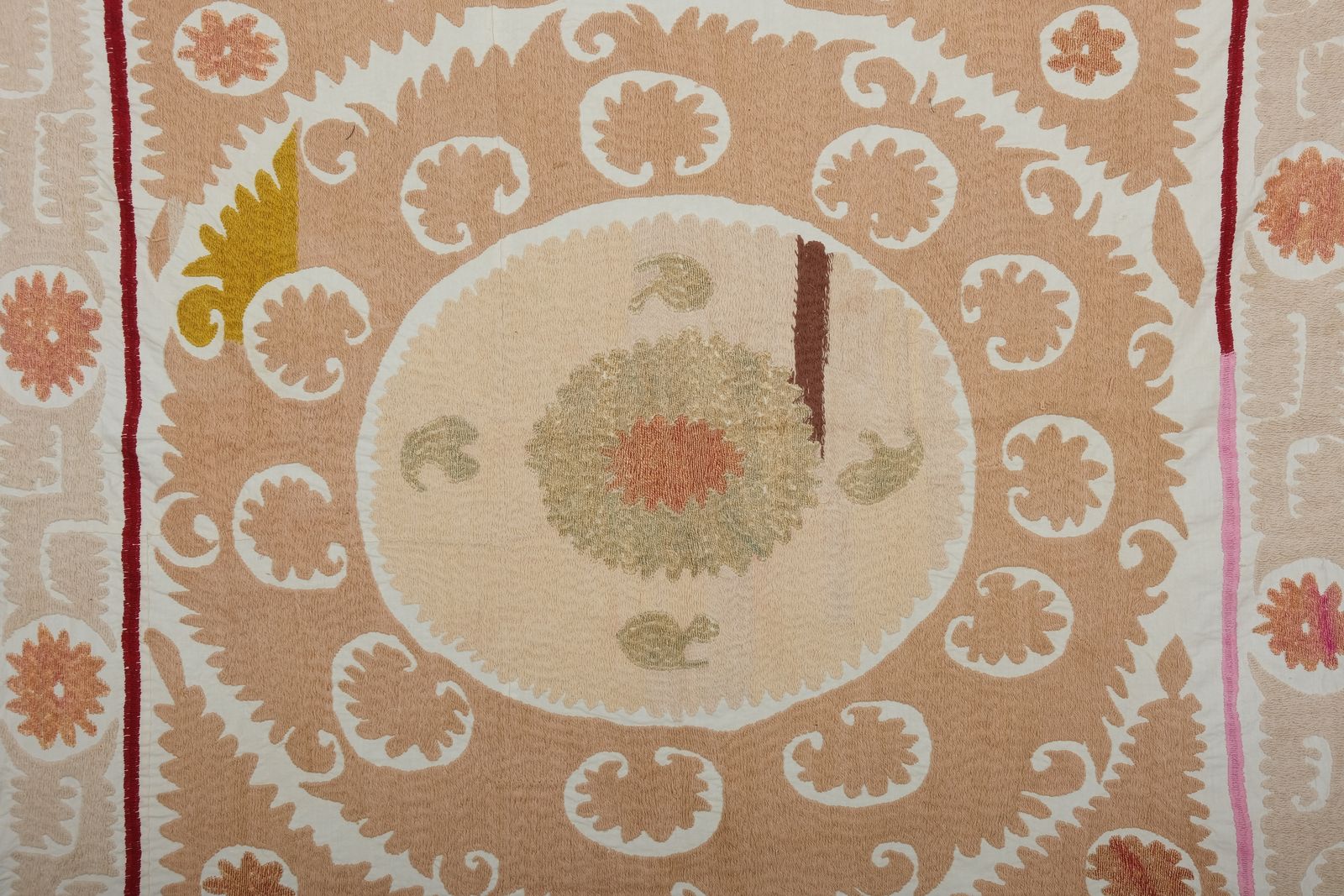 Artisan Suzani   Bukhara Beige And Camel Uzbek Cloth   Tribal Embroidery Suzani Blanket 116 X 124 photo furniture