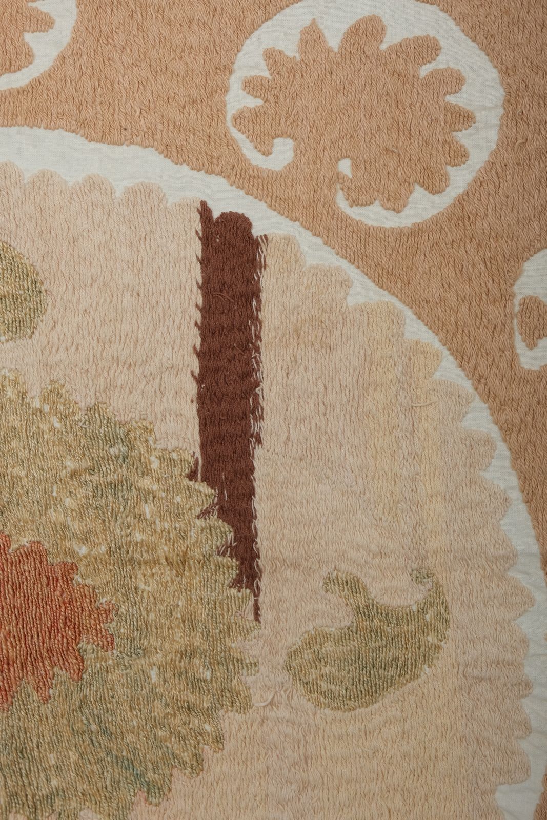 Artisan Suzani   Bukhara Beige And Camel Uzbek Cloth   Tribal Embroidery Suzani Blanket 116 X 124 photo Textiles