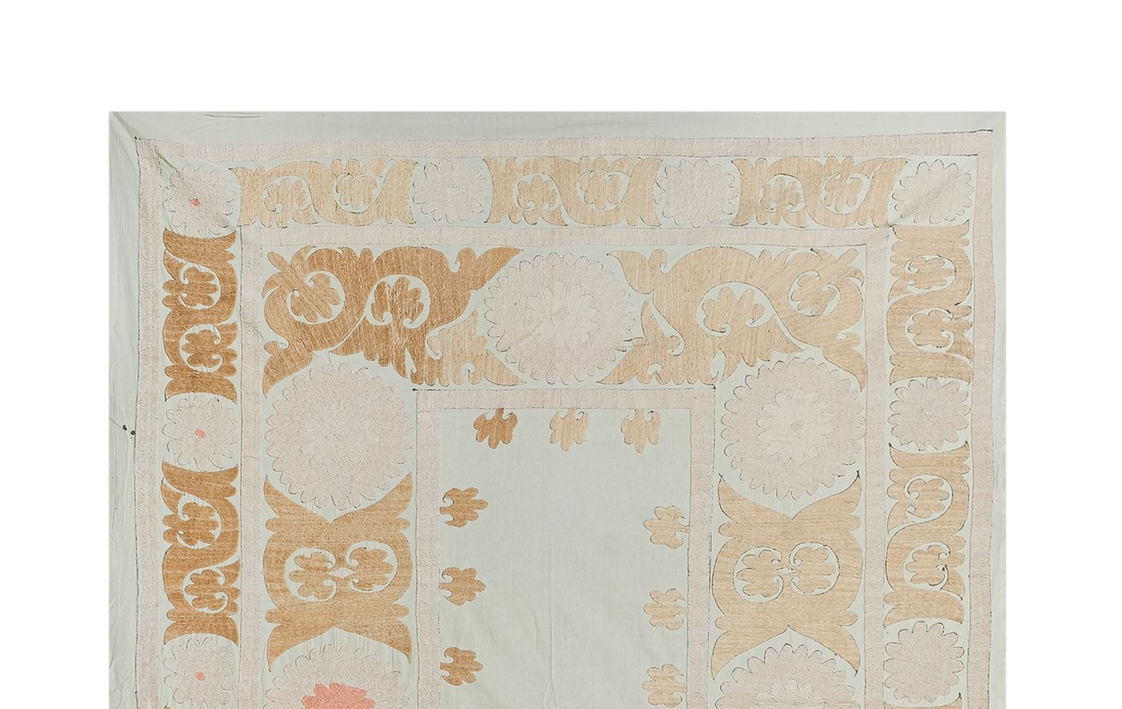 Suzani Wall Hanging Decor   Beige Suzani Table Cloth   Uzbek Neutral Textile, Sand Boho Bedspread, Ethnic 141 X 204 photo for sale