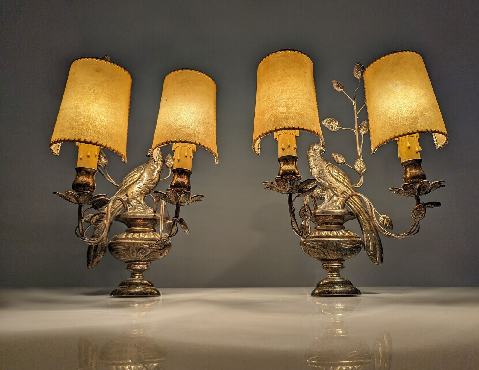 Pair Of Appliques With Parrots And Leaves By Maison Bagues photo vinterior