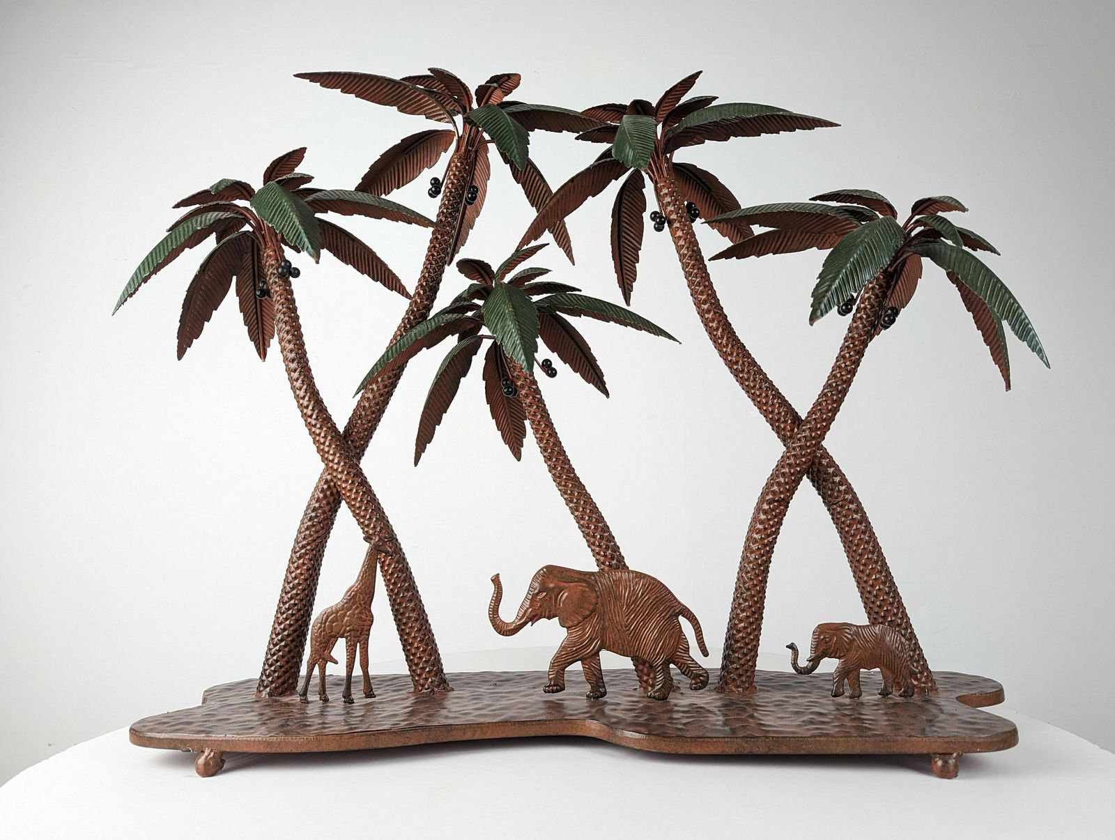 Vintage Sculpture Palm Trees, Giraffes And Elephants, Austria Vienna 1970s