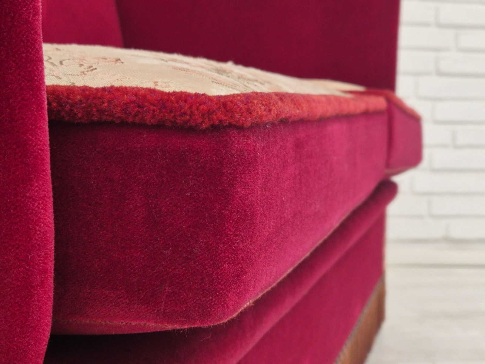 1960s, Danish Velour 2 Seater Drop Arm Sofa, Velour, Original Condition. photo 1450.0