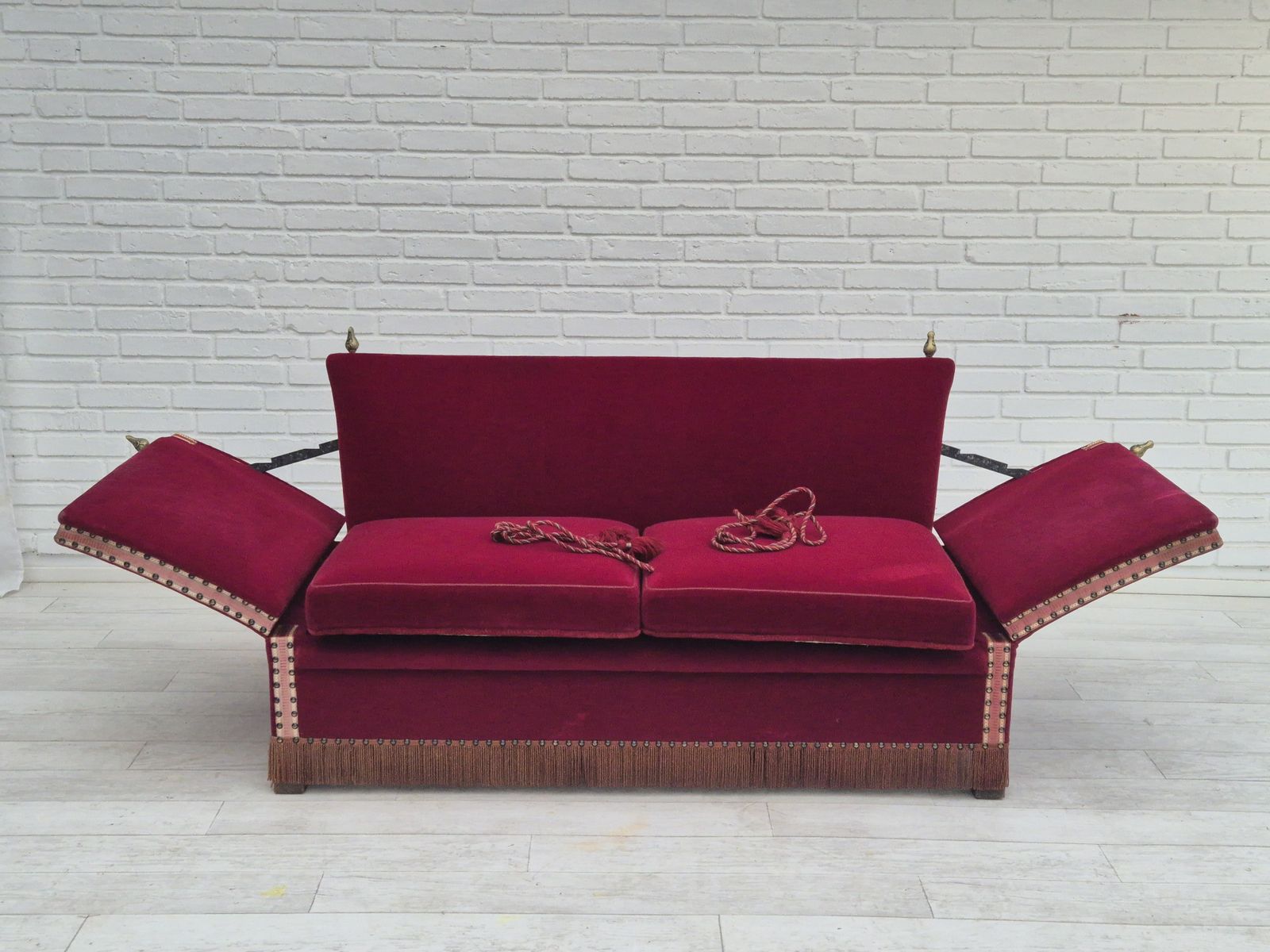 1960s, Danish Velour 2 Seater Drop Arm Sofa, Velour, Original Condition. photo buy