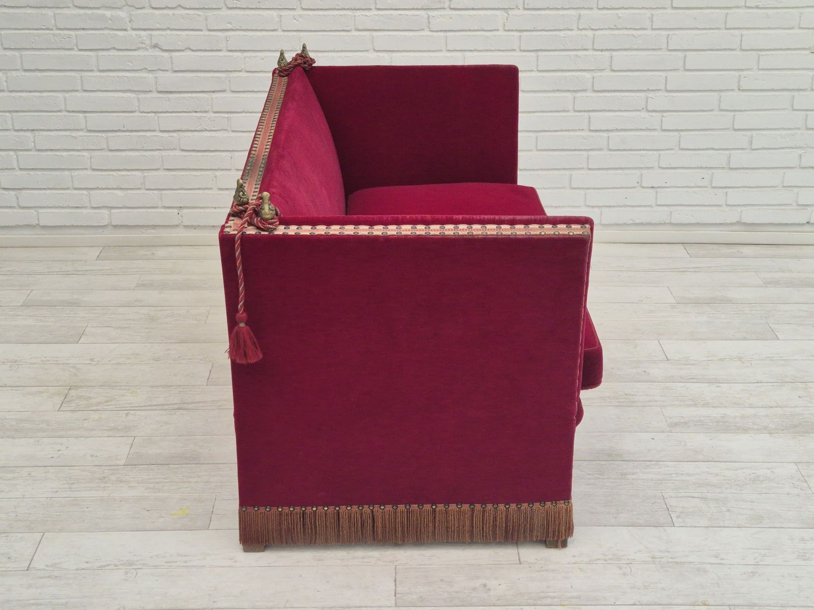 Furniture 1960s, Danish Velour 2 Seater Drop Arm Sofa, Velour, Original Condition. photo
