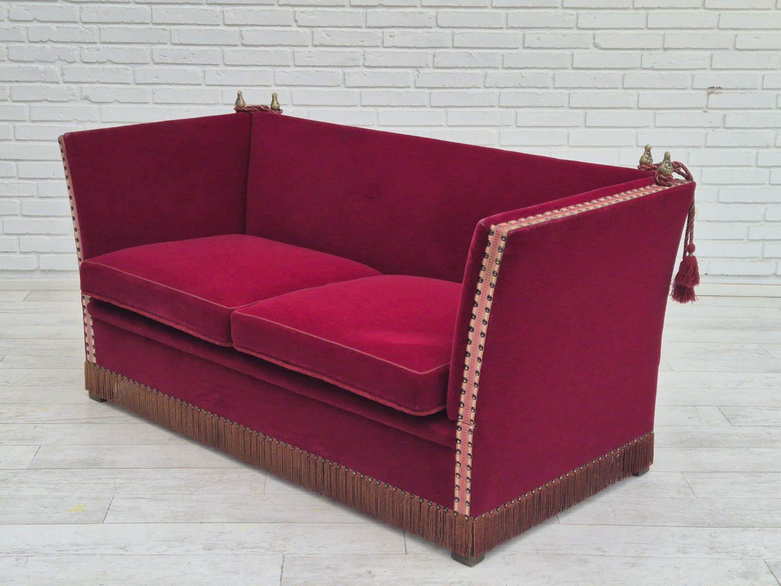 photo vinterior 1960s, Danish Velour 2 Seater Drop Arm Sofa, Velour, Original Condition.