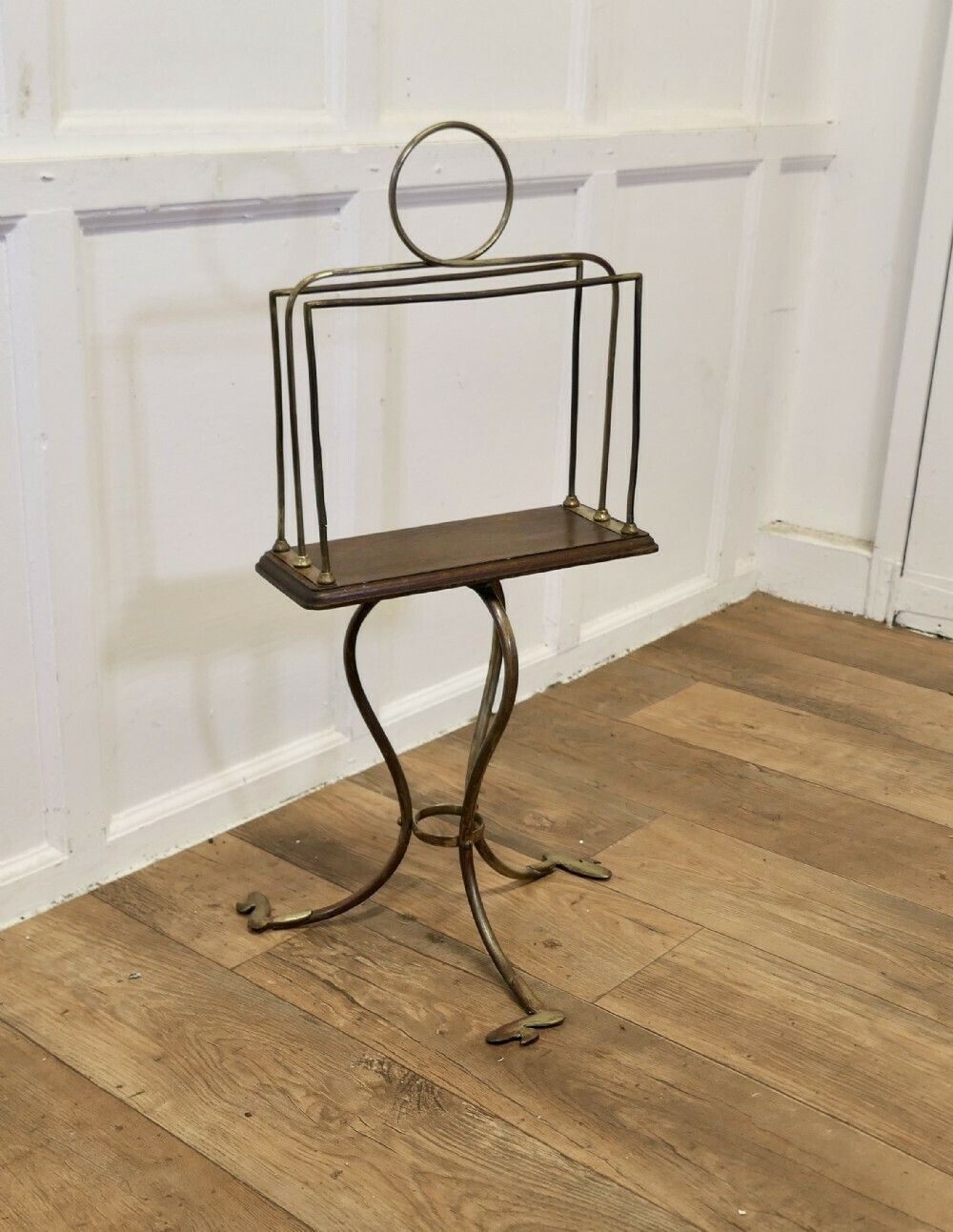 Stylish Victorian Golden Oak And Brass Revolving Magazine photo vinterior