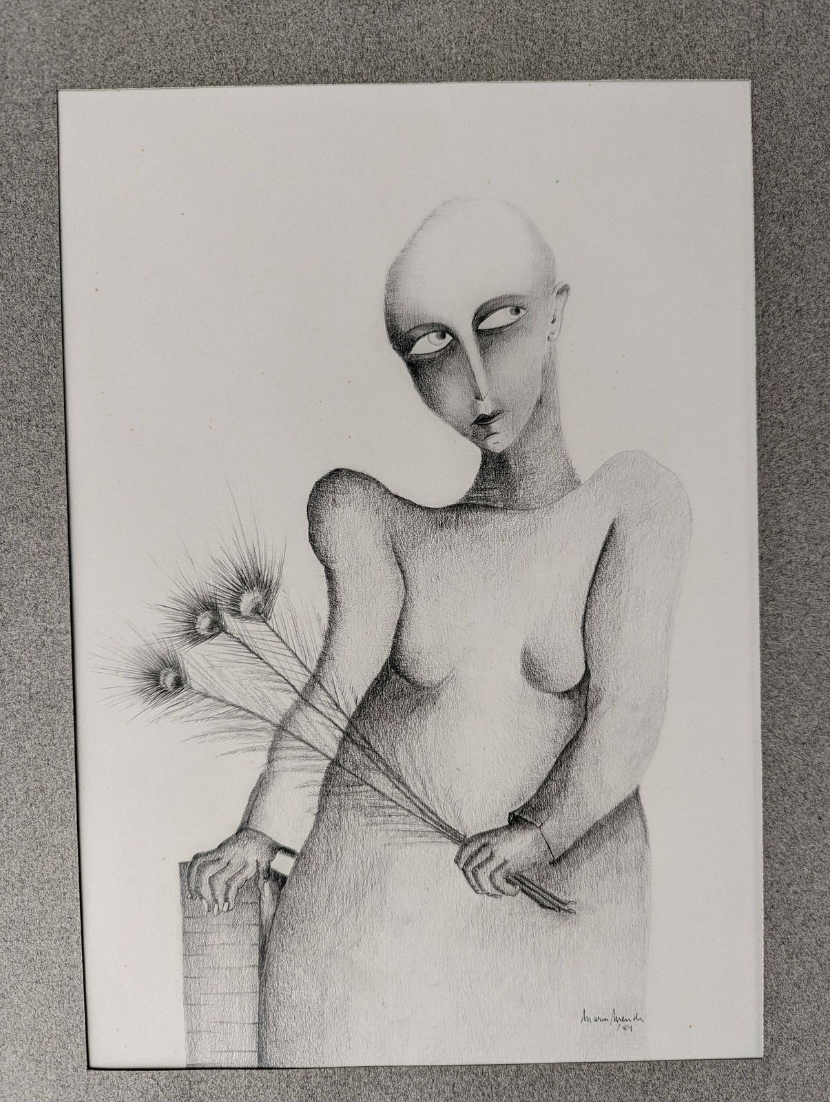 Drawing Staande Vrouw By María Esmeralda Mendes, Signed And Dated 1984 photo furniture