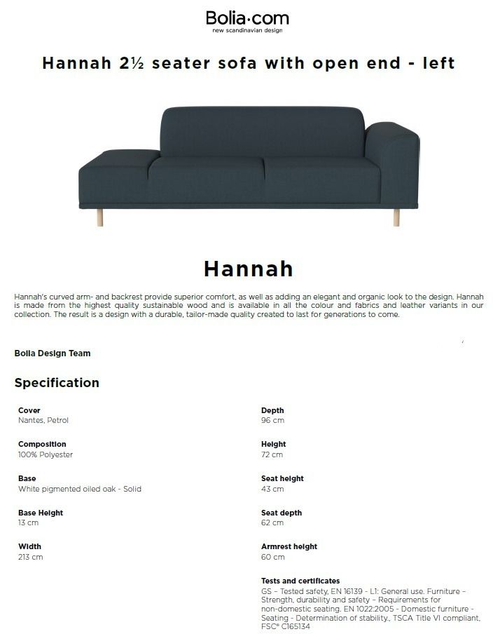 Bolia Hannah 2 1/2 Seater Sofa With Open End Left photo vinterior