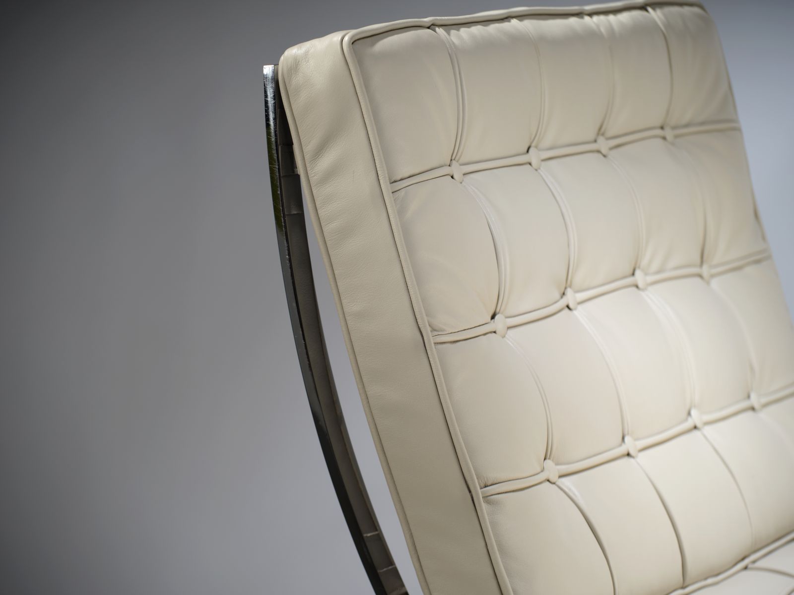 photo buy Exquisite, Fully Restored Iconic Genuine Barcelona Chair & Ottoman By Mies Van Der Rohe For Knoll Inc, Stunning Italian Ivory Leather, USA Circa 2001.