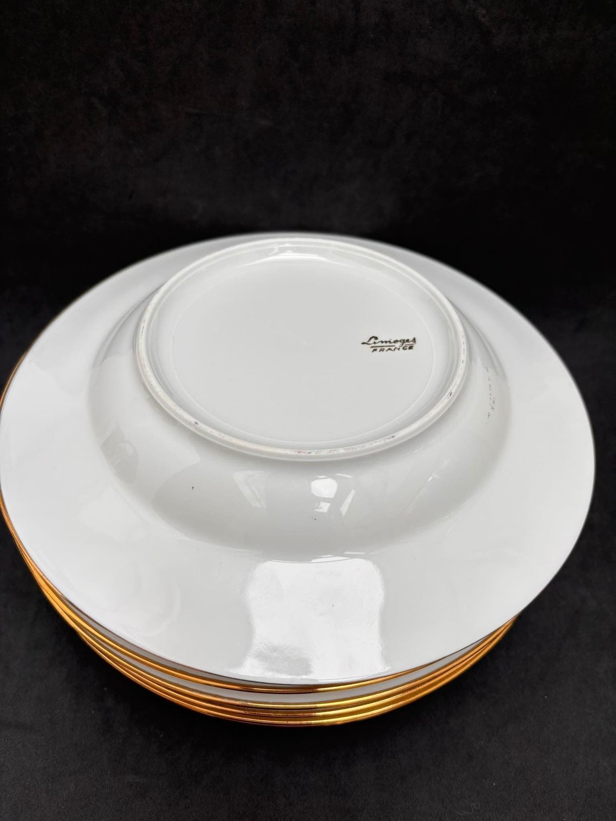 Porcelain Limoges Dinnerware Scene Gallant Soup/Pasta Plates Set 6 Scene Galante Discontinued Replacement White Golden Rim Romantic photo for sale