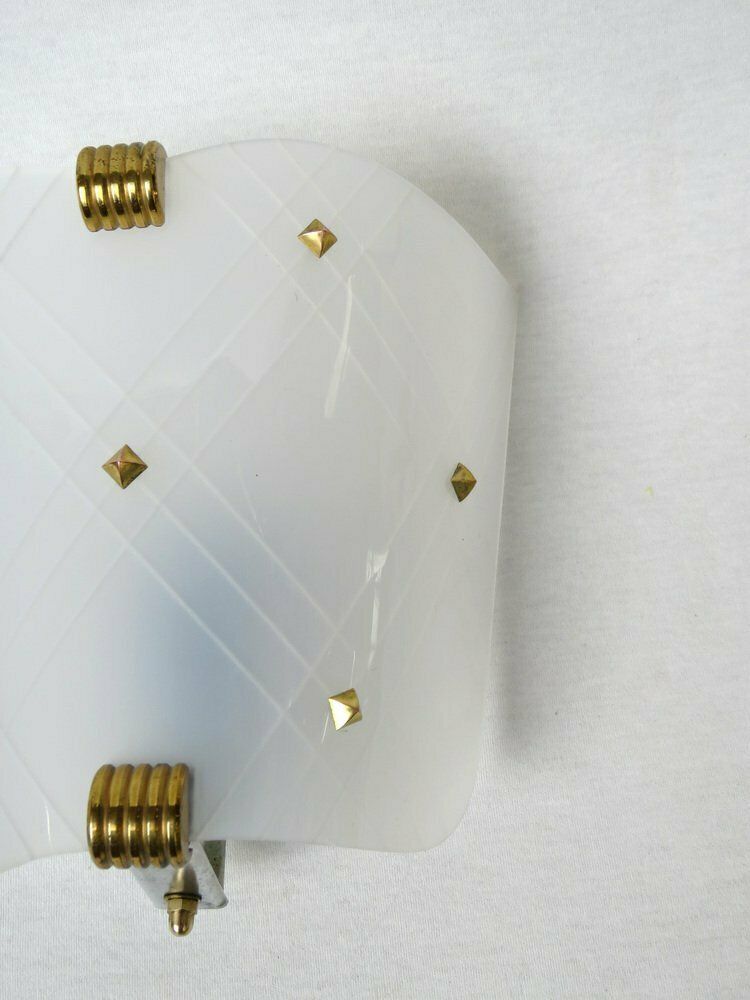 Wall Lights In Acrylic Glass & Brass, France, 1950s, Set Of 2 photo vintage
