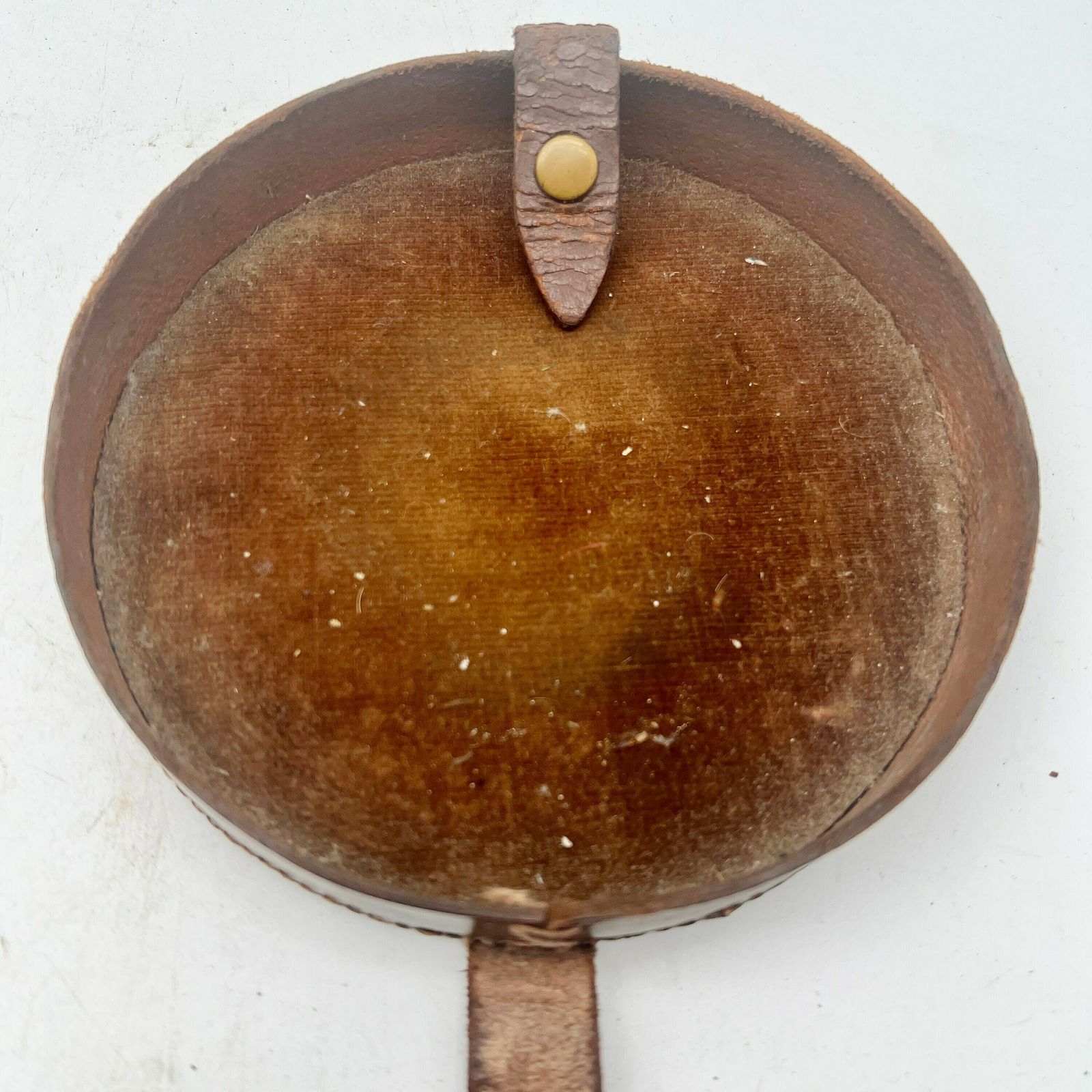 Antique Circular Bevelled Campaign Shaving Mirror In Leather Case   Military photo Home Decor
