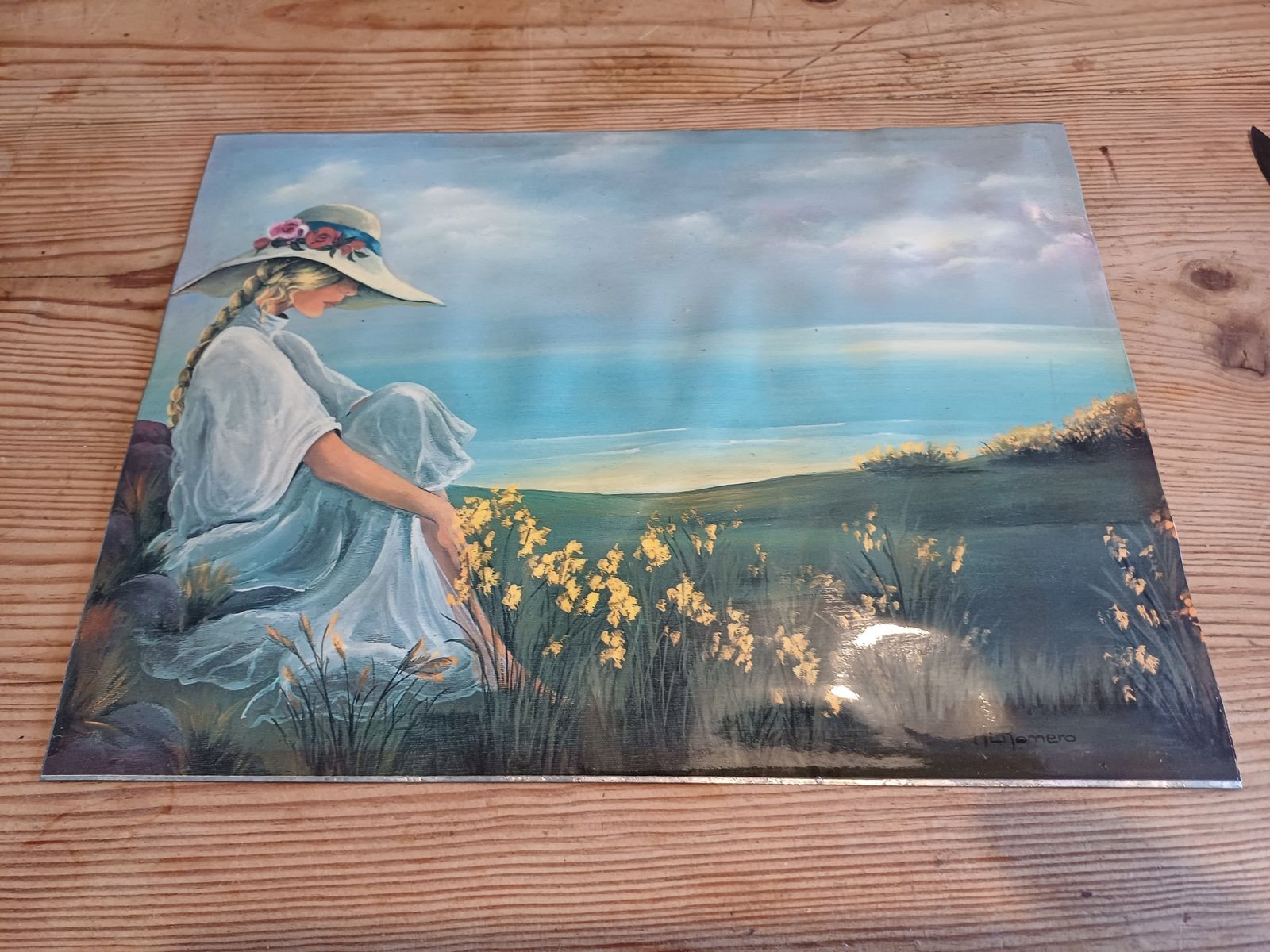 Pair Of Enameled Tole Paintings Signed: Romero photo Art