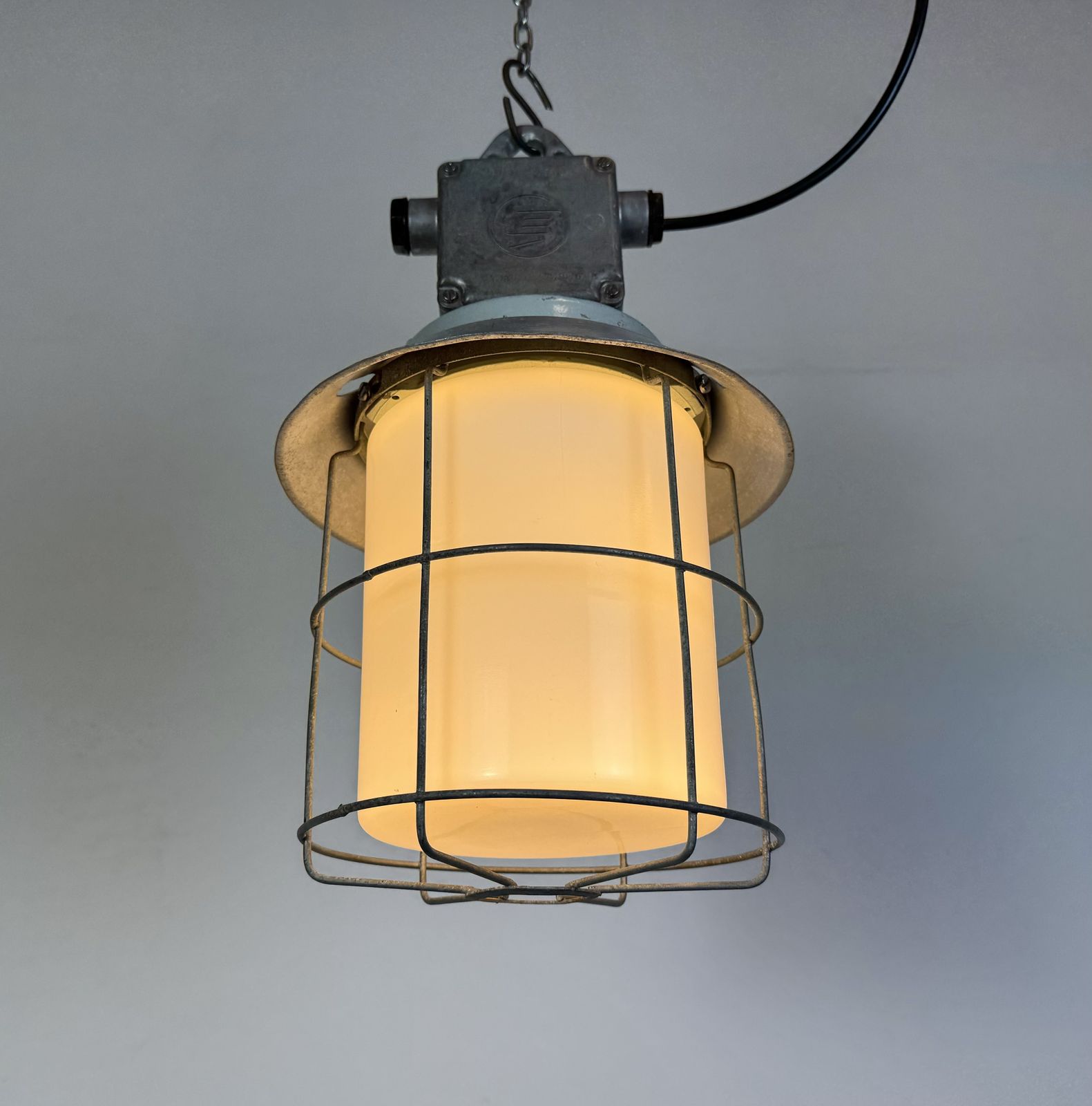 Industrial Aluminium Cage Light With Milk Glass From Elektrosvit, 1970s, 30x photo Lighting