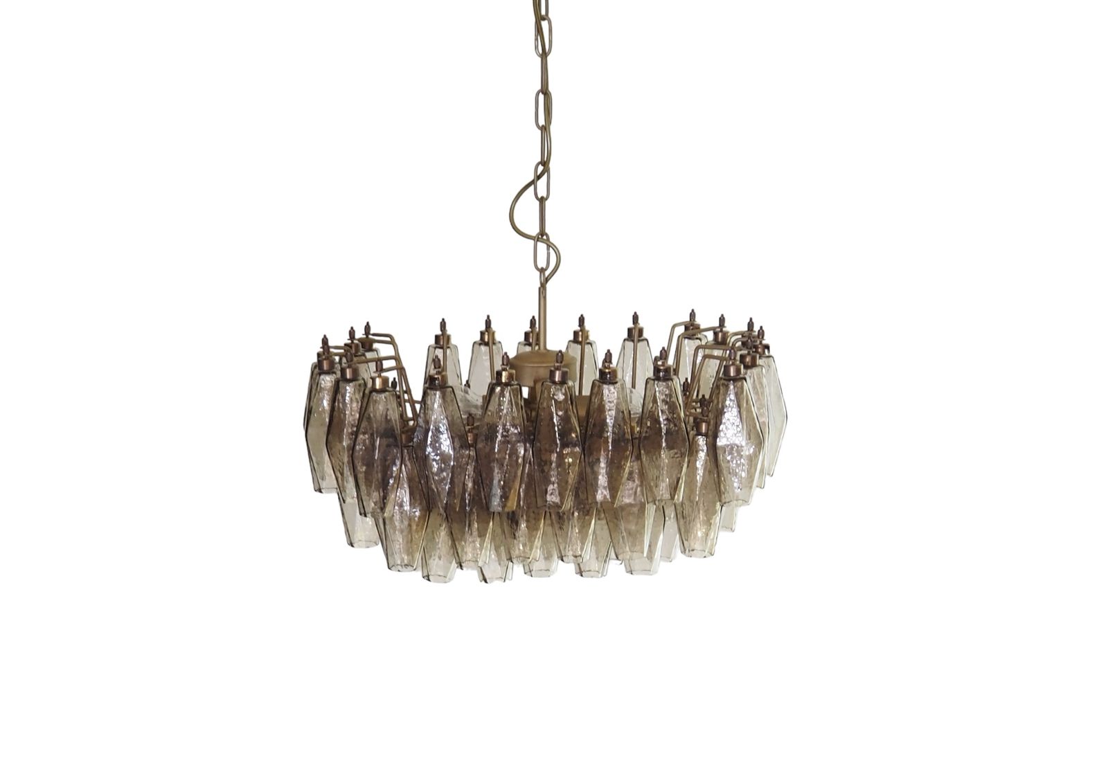 Elegant Murano Poliedri Chandelier   Carlo Scarpa   Smoked Glasses